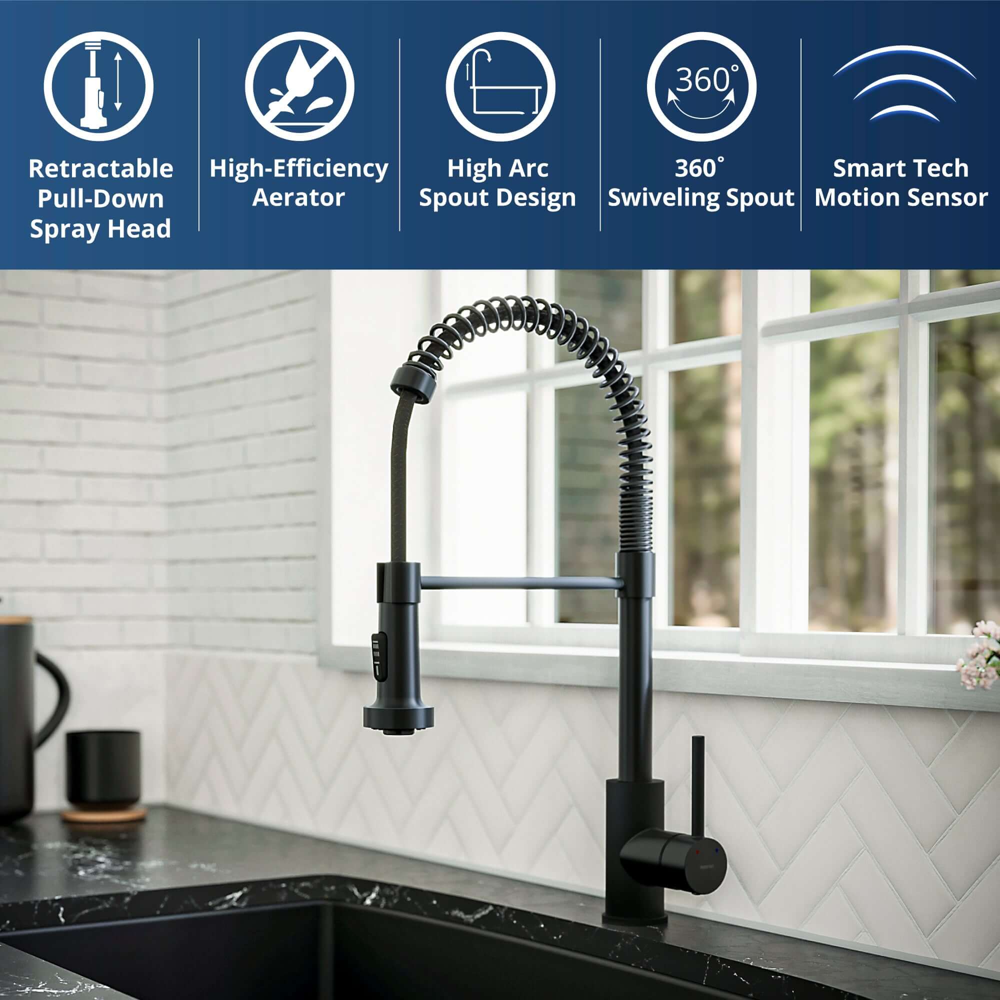 Alternate Image for Karran Loxton 1.8 GPM Single Lever Handle Lead-free Brass ADA Touchless Kitchen Faucet, Pull-Down, Matte Black, KKF228MB