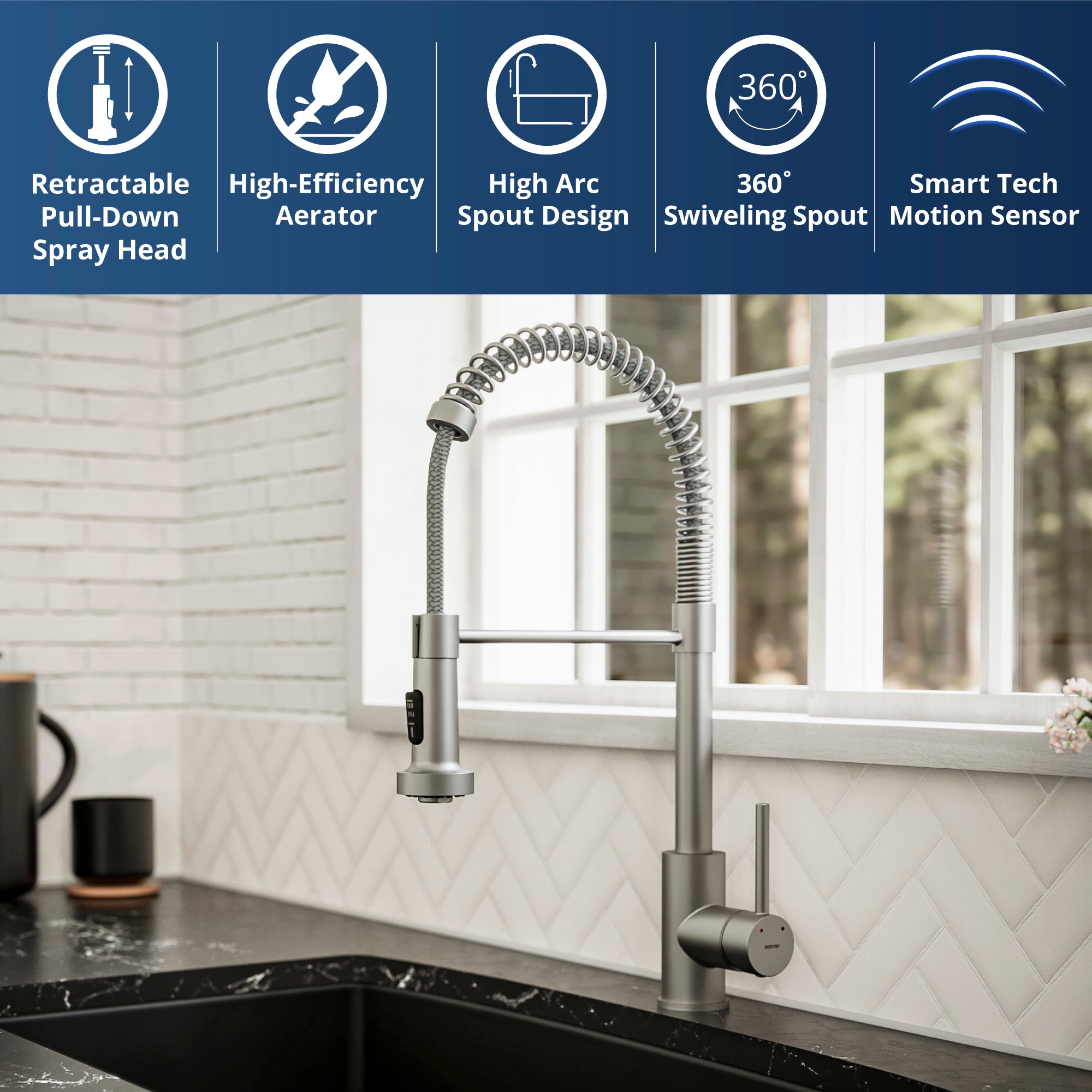 Alternate Image for Karran Loxton 1.8 GPM Single Lever Handle Lead-free Brass ADA Touchless Kitchen Faucet, Pull-Down, Stainless Steel, KKF228SS