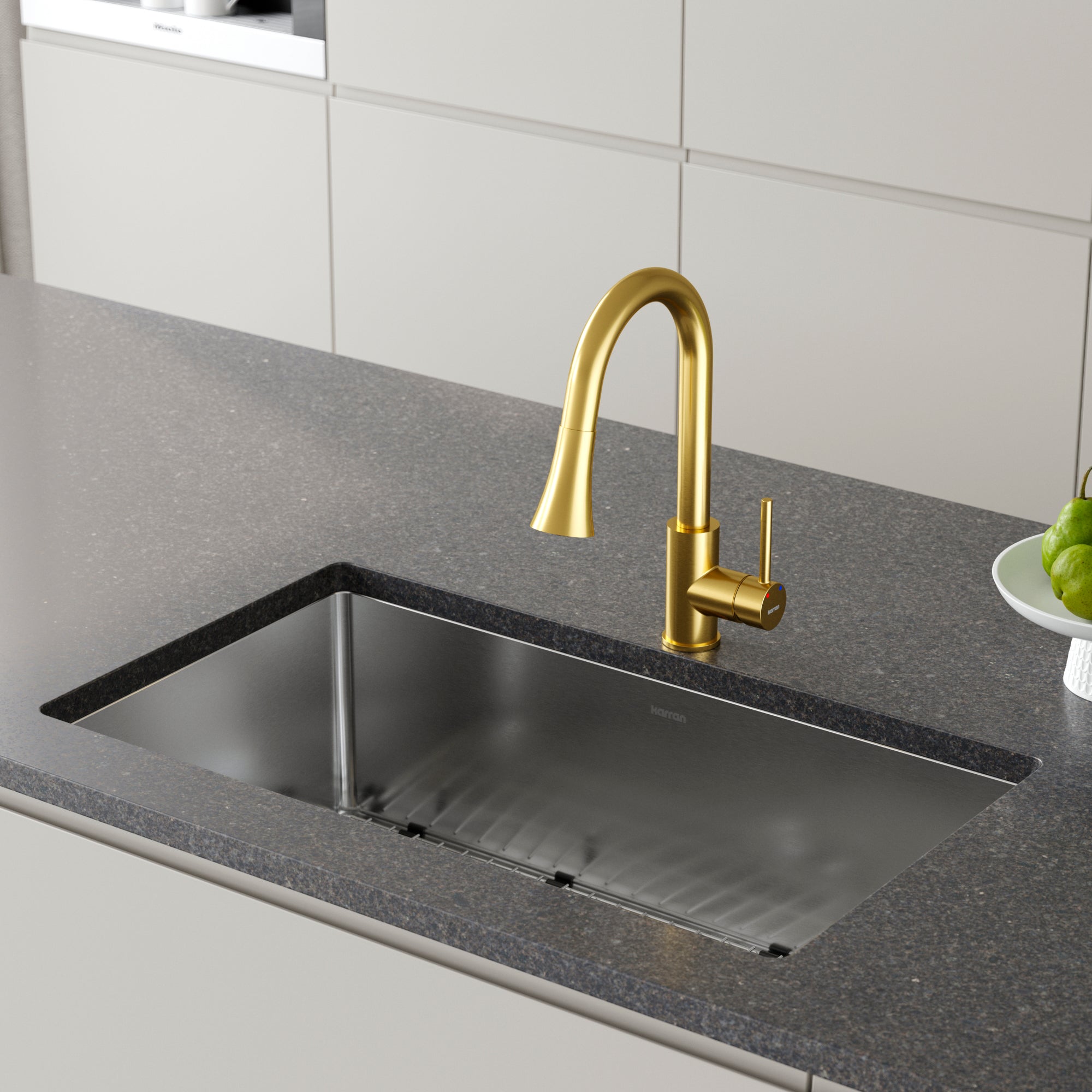 Alternate Image for Karran Weybridge 1.8 GPM Single Lever Handle Lead-free Brass ADA Kitchen Faucet, Pull-Down Kitchen, Brushed Gold, KKF240BG