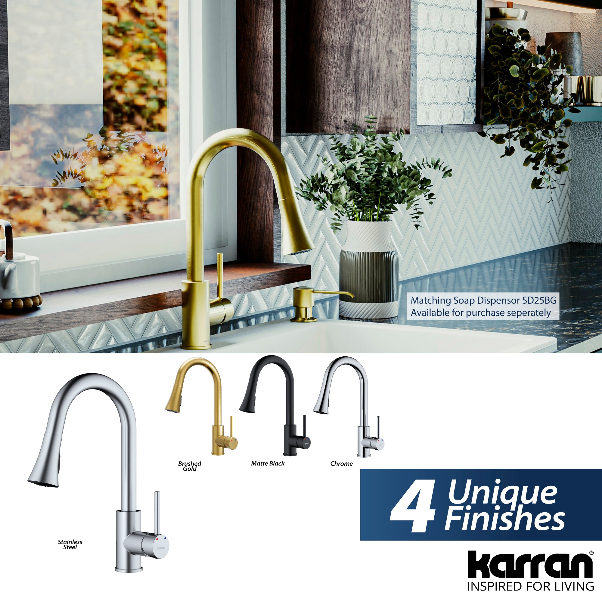 Alternate Image for Karran Weybridge 1.8 GPM Single Lever Handle Lead-free Brass ADA Kitchen Faucet, Pull-Down Kitchen, Brushed Gold, KKF240BG