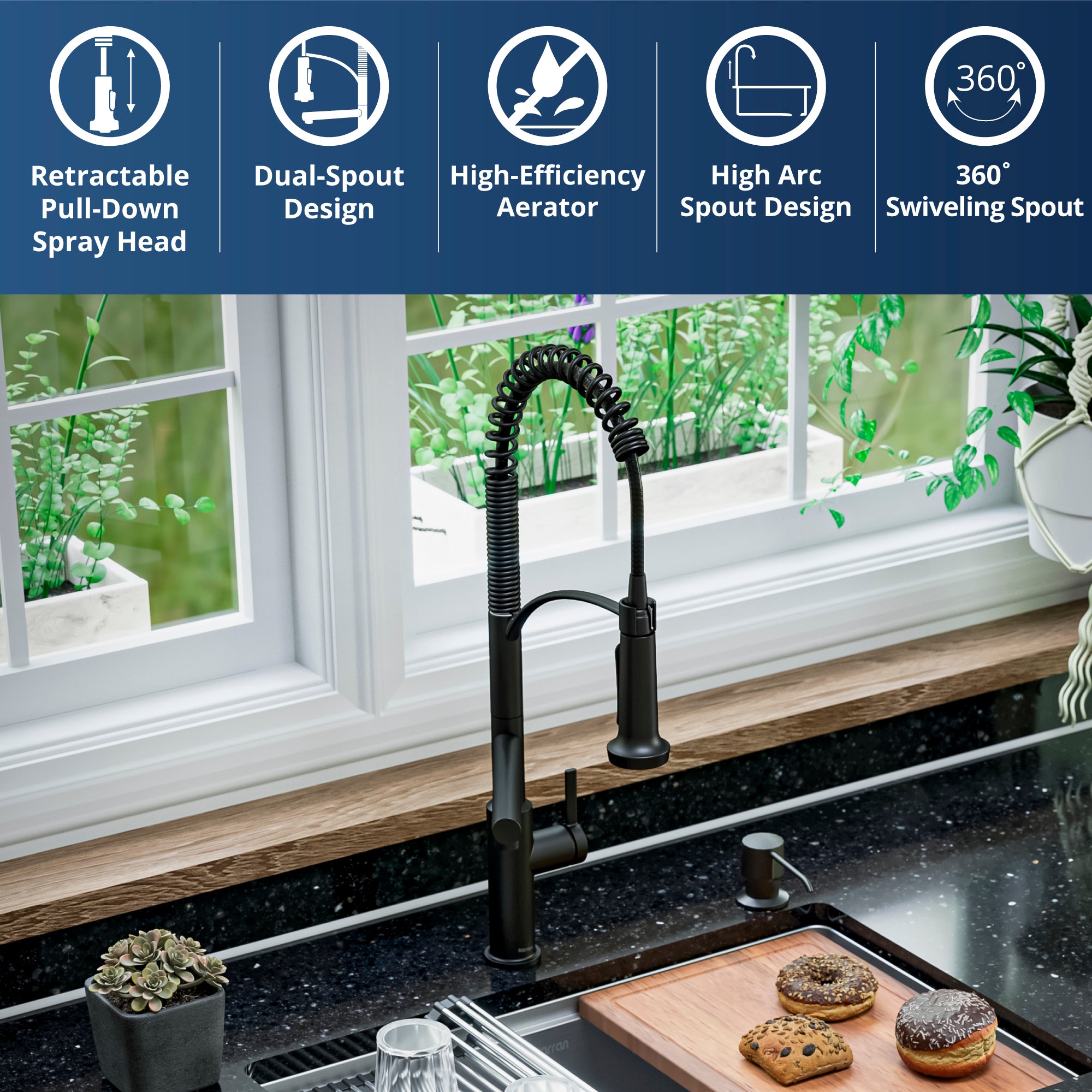 Alternate Image for Karran Adlington 1.8 GPM Single Lever Handle Lead-free Brass ADA Kitchen Faucet, Pull-Down, Matte Black, KKF360MB
