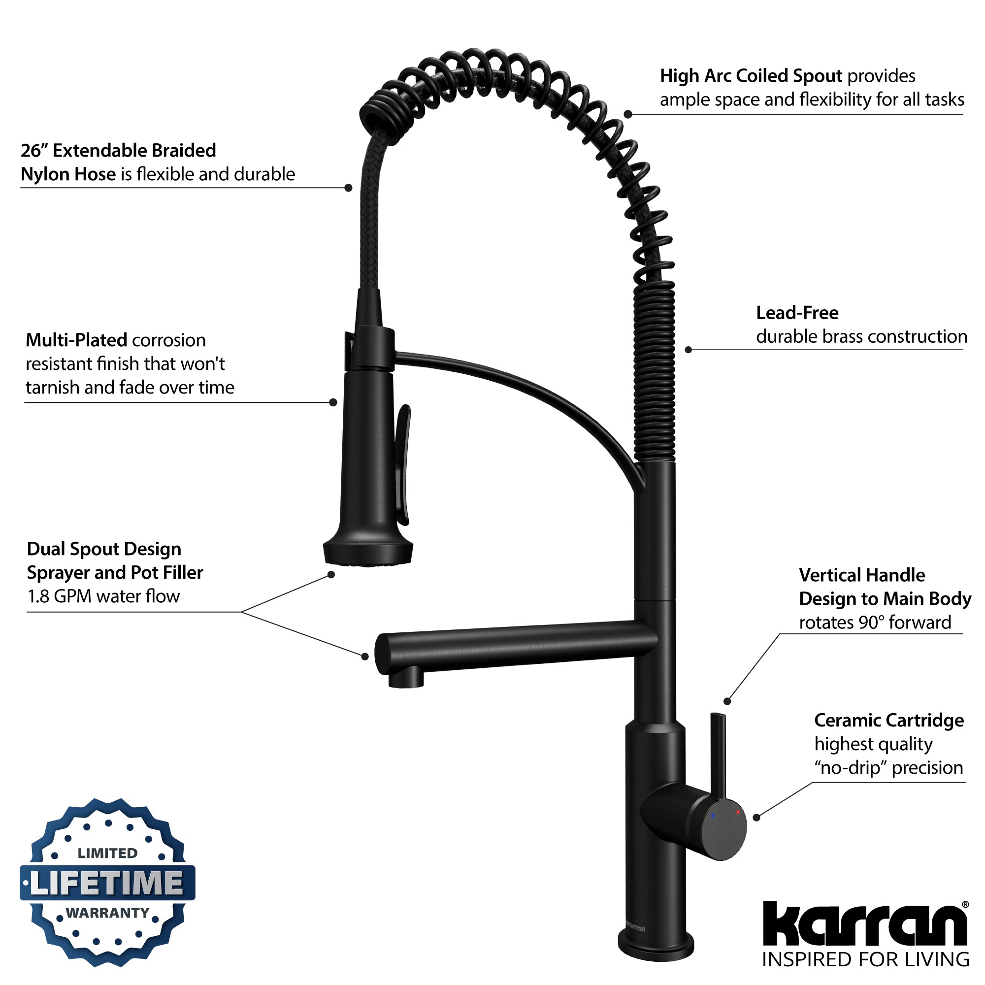Alternate Image for Karran Adlington 1.8 GPM Single Lever Handle Lead-free Brass ADA Kitchen Faucet, Pull-Down, Matte Black, KKF360MB