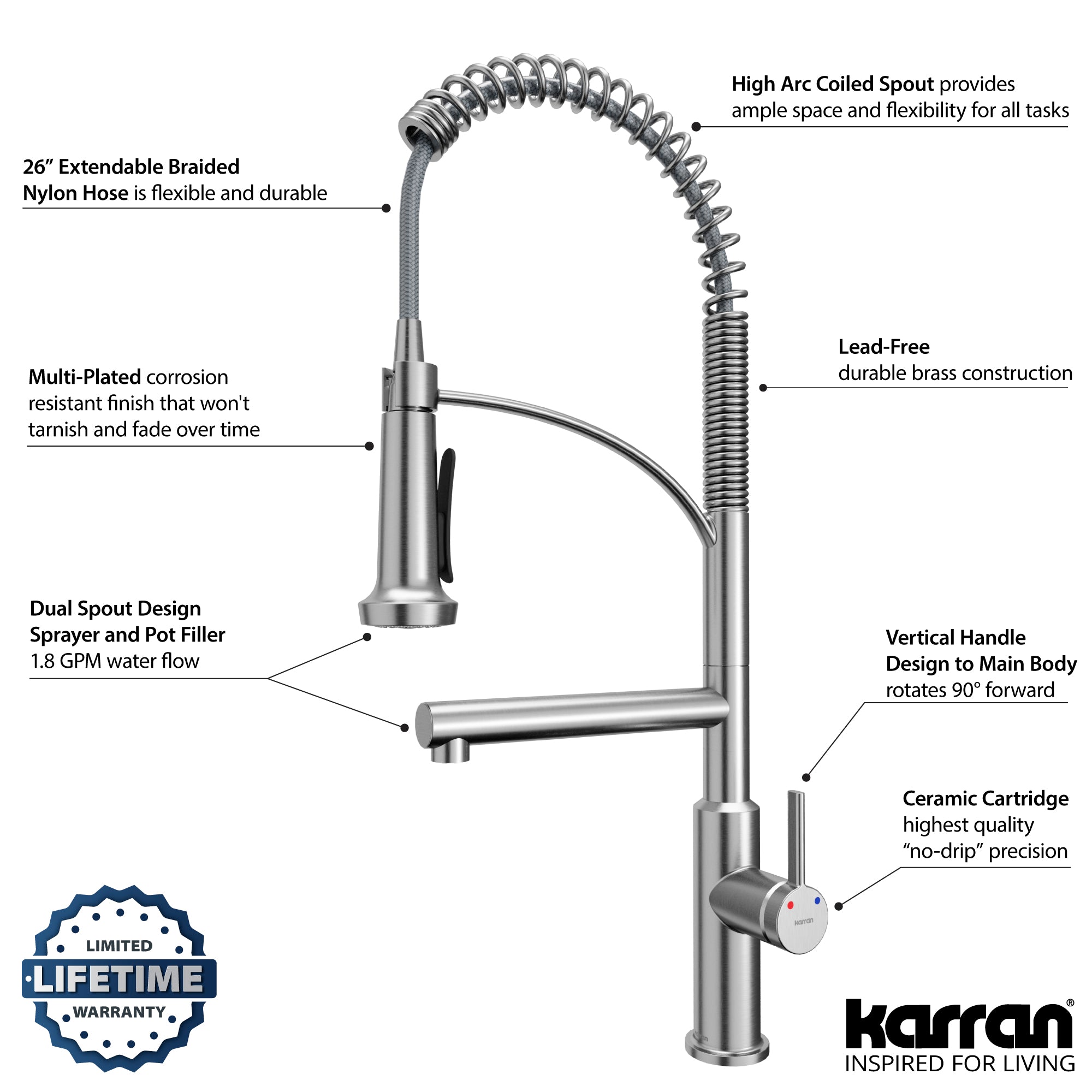 Alternate Image for Karran Adlington 1.8 GPM Single Lever Handle Lead-free Brass ADA Kitchen Faucet, Pull-Down, Stainless Steel, KKF360SS