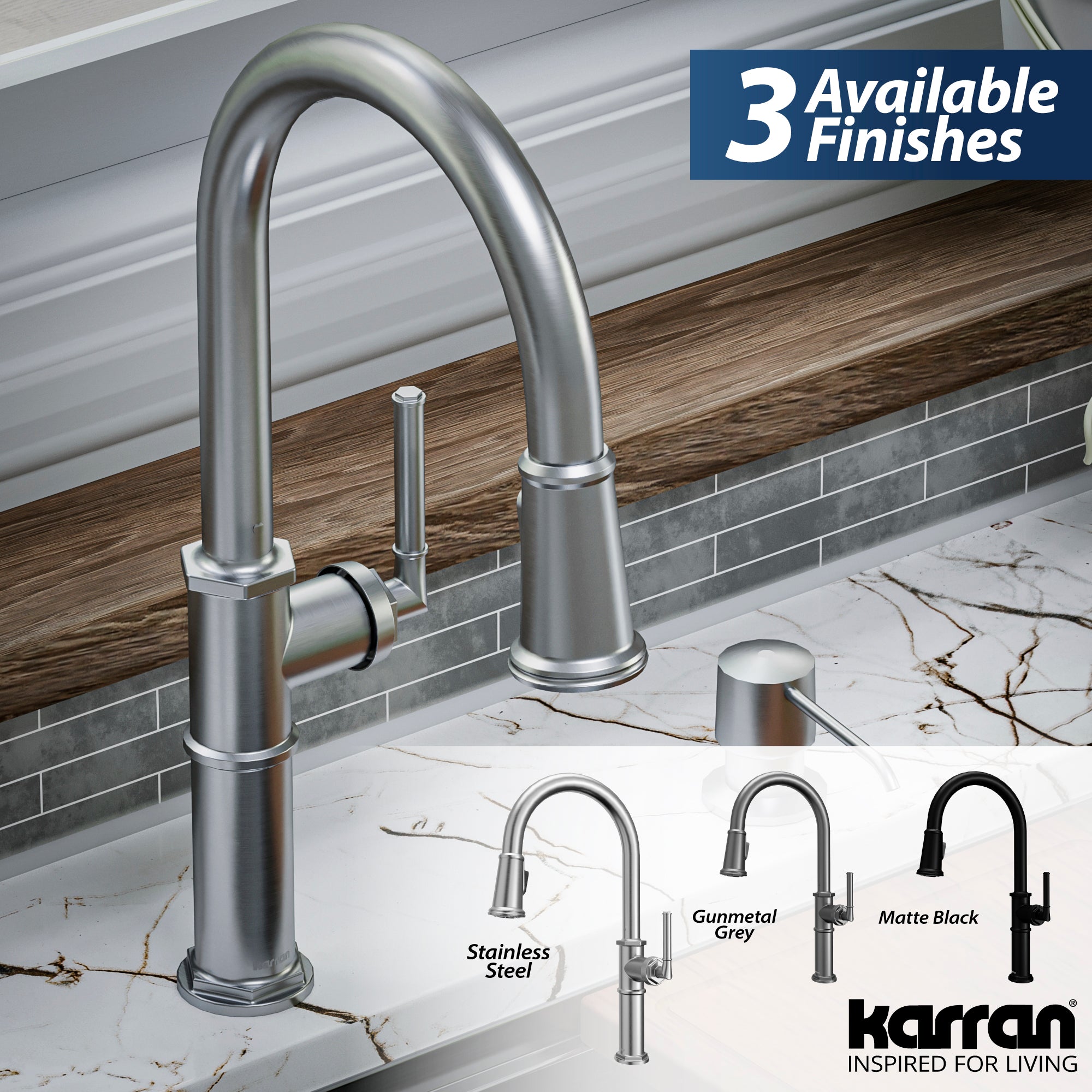 Alternate Image for Karran Brampton 1.8 GPM Single Lever Handle Lead-free Brass ADA Kitchen Faucet, Pull-Down, Stainless Steel, KKF365SS