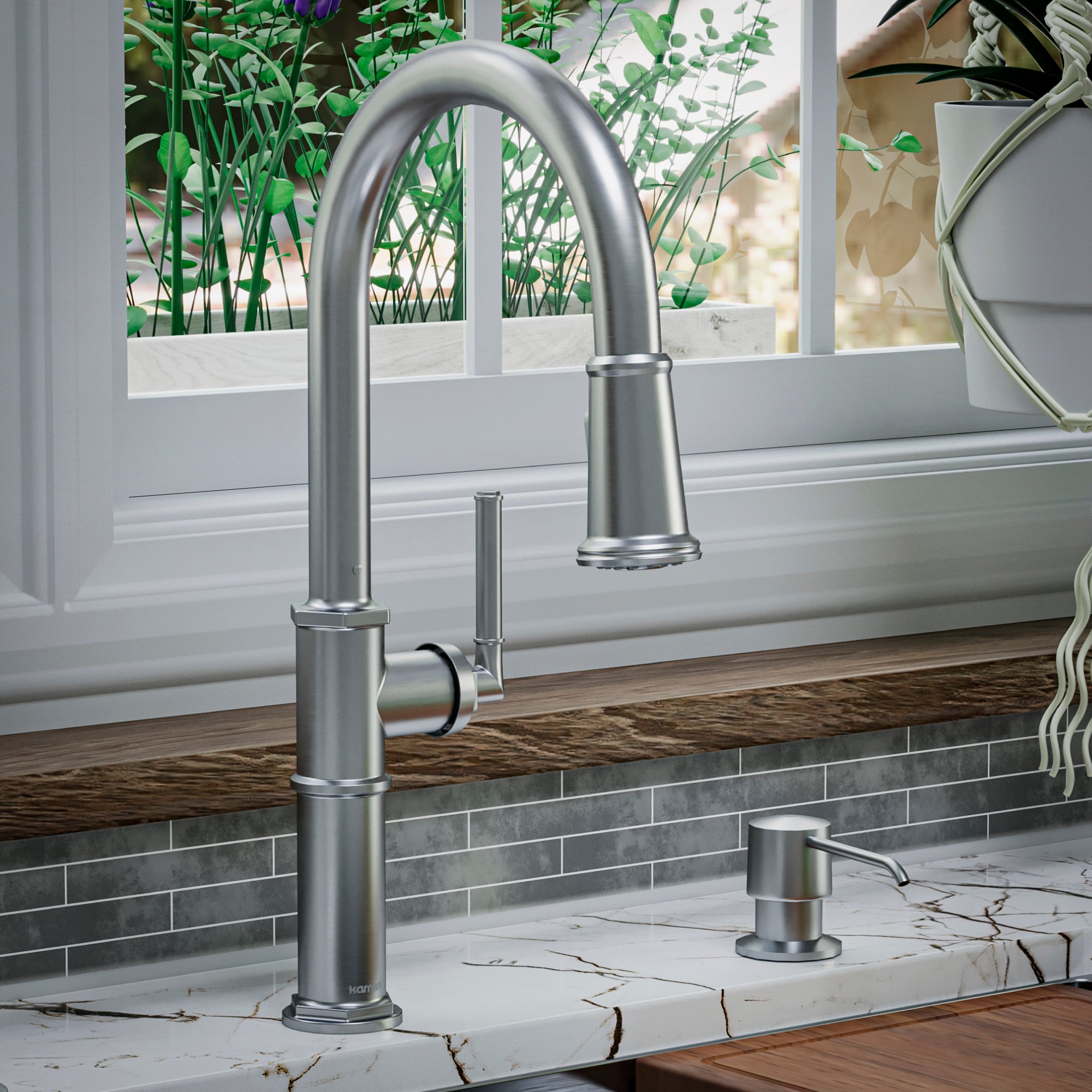 Alternate Image for Karran Brampton 1.8 GPM Single Lever Handle Lead-free Brass ADA Kitchen Faucet, Pull-Down, Stainless Steel, KKF365SS