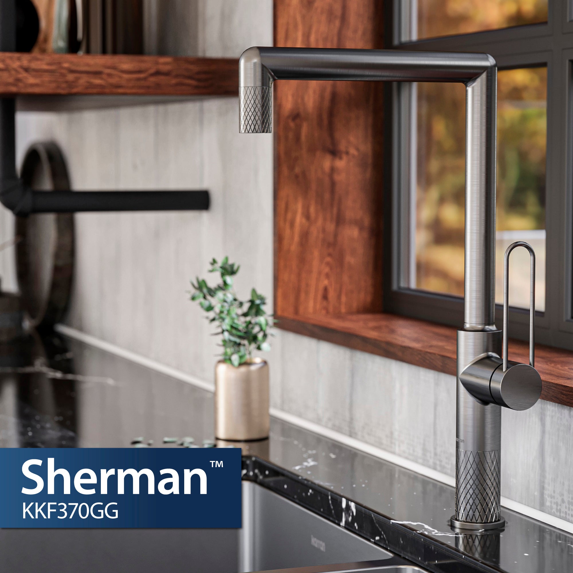 Karran Sherman 1.8 GPM Single Lever Handle Lead-free Brass ADA Kitchen Faucet, Standard, Gunmetal Grey, KKF370GG