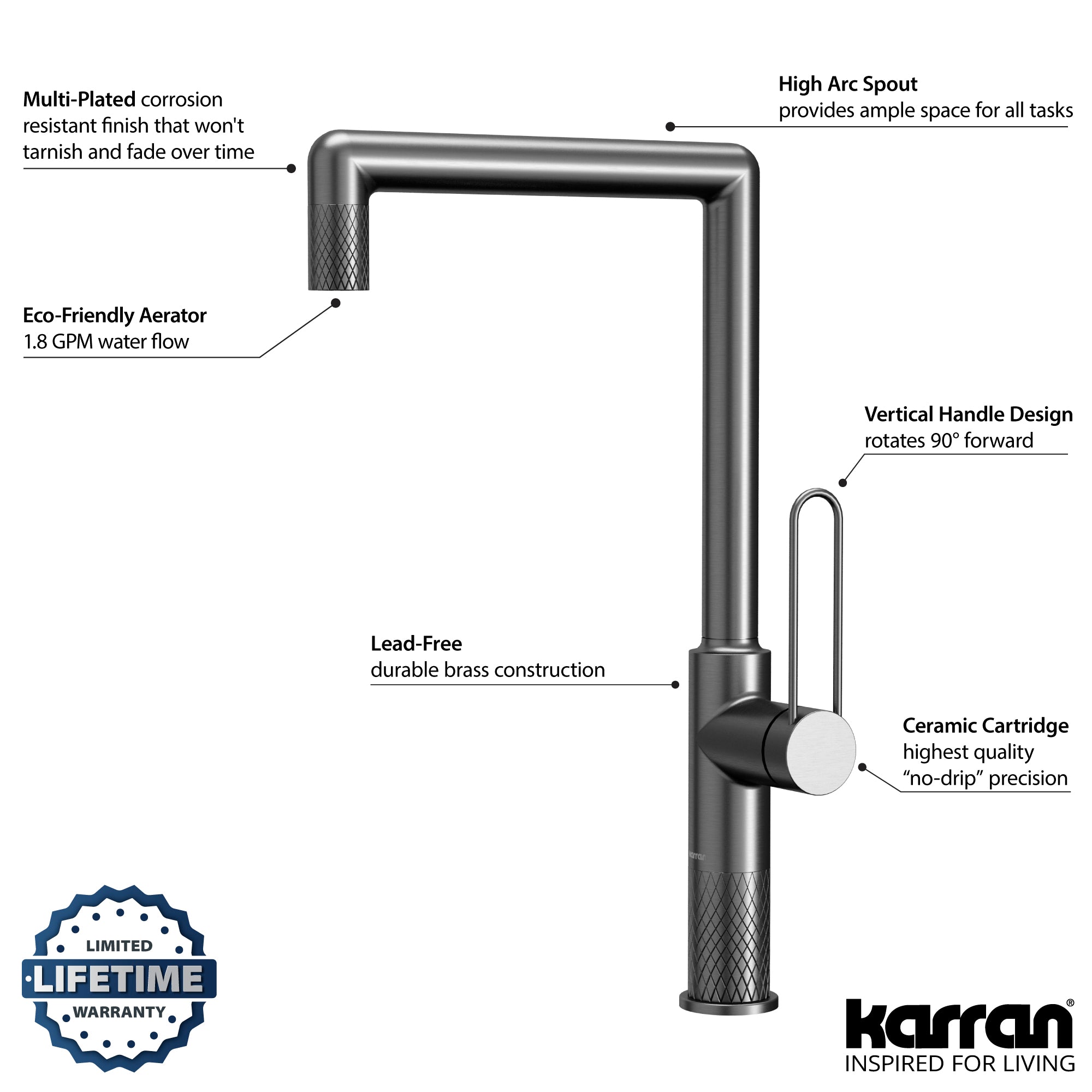 Alternate Image for Karran Sherman 1.8 GPM Single Lever Handle Lead-free Brass ADA Kitchen Faucet, Standard, Gunmetal Grey, KKF370GG
