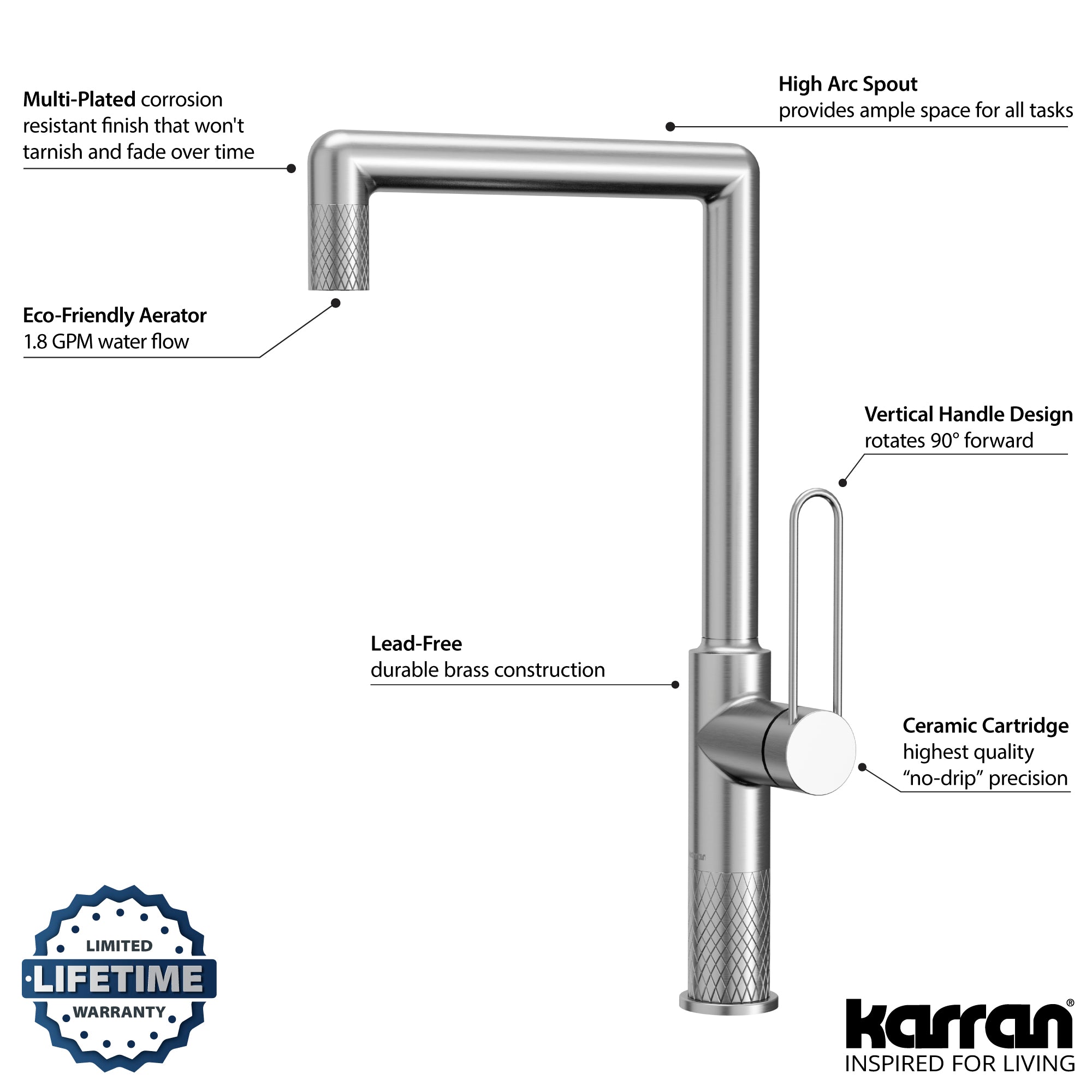 Alternate Image for Karran Sherman 1.8 GPM Single Lever Handle Lead-free Brass ADA Kitchen Faucet, Standard, Stainless Steel, KKF370SS