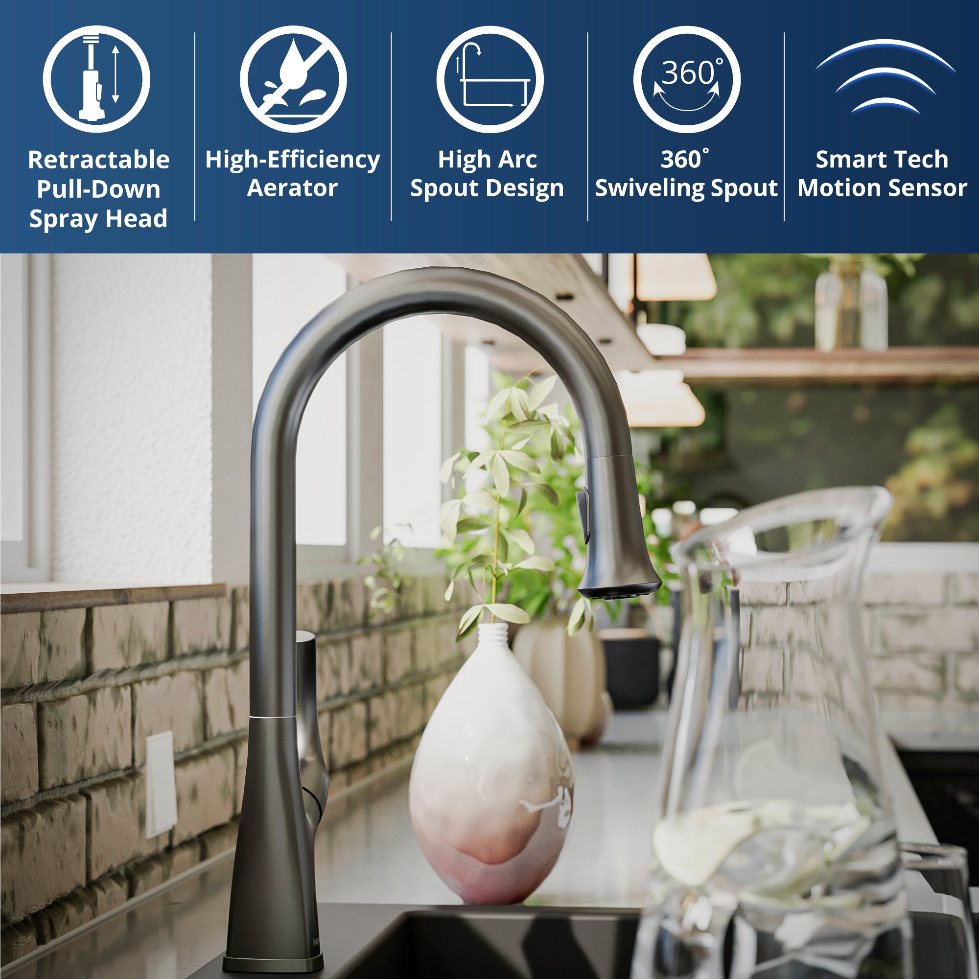 Alternate Image for Karran Chantilly 1.8 GPM Single Lever Handle Lead-free Brass ADA Touchless Kitchen Faucet, Pull-Down, Gunmetal Grey, KKF375GG