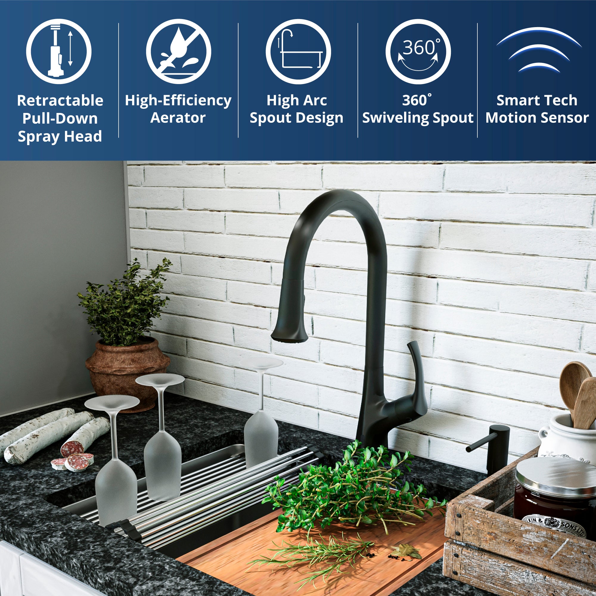 Alternate Image for Karran Chantilly 1.8 GPM Single Lever Handle Lead-free Brass ADA Touchless Kitchen Faucet, Pull-Down, Matte Black, KKF375MB