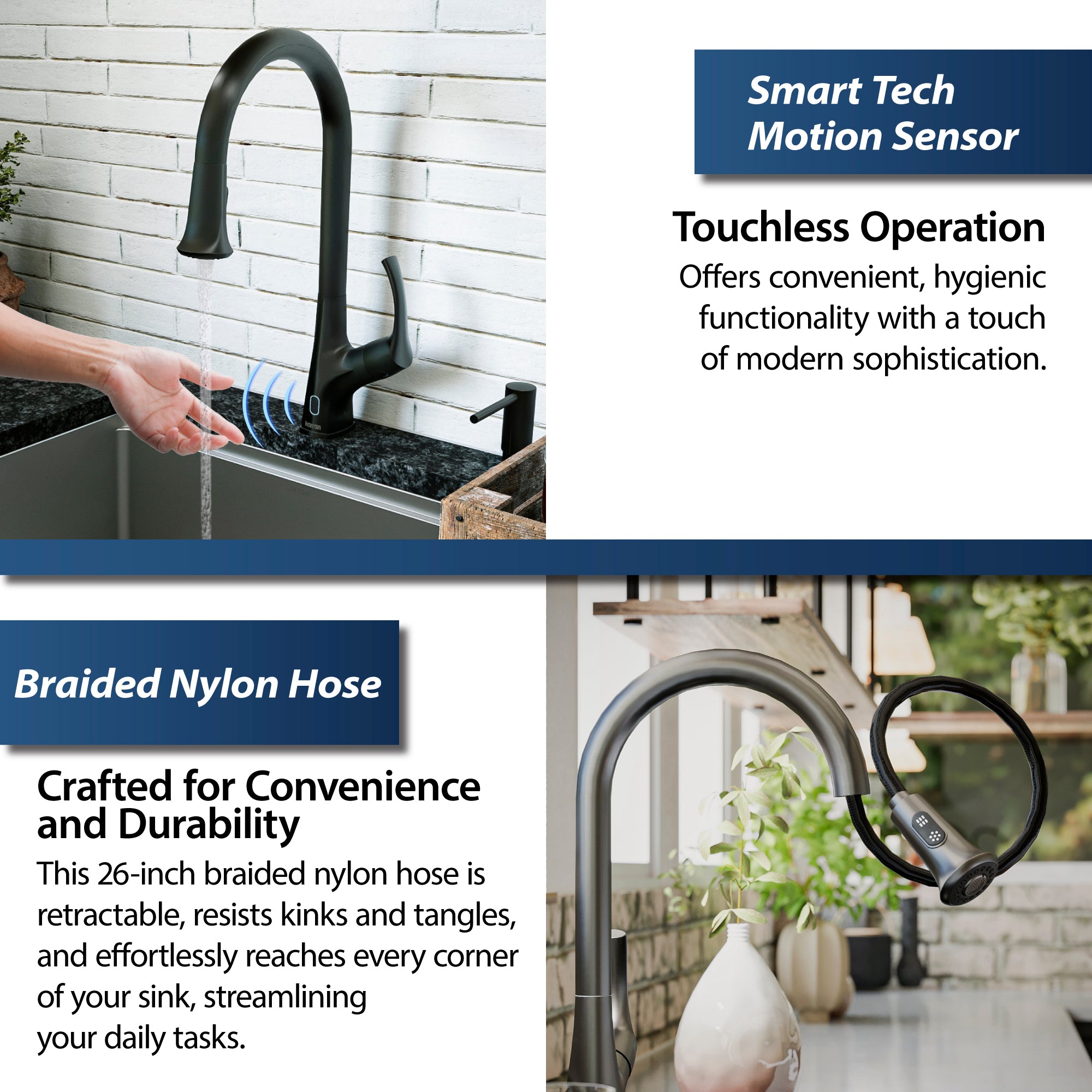 Alternate Image for Karran Chantilly 1.8 GPM Single Lever Handle Lead-free Brass ADA Touchless Kitchen Faucet, Pull-Down, Matte Black, KKF375MB