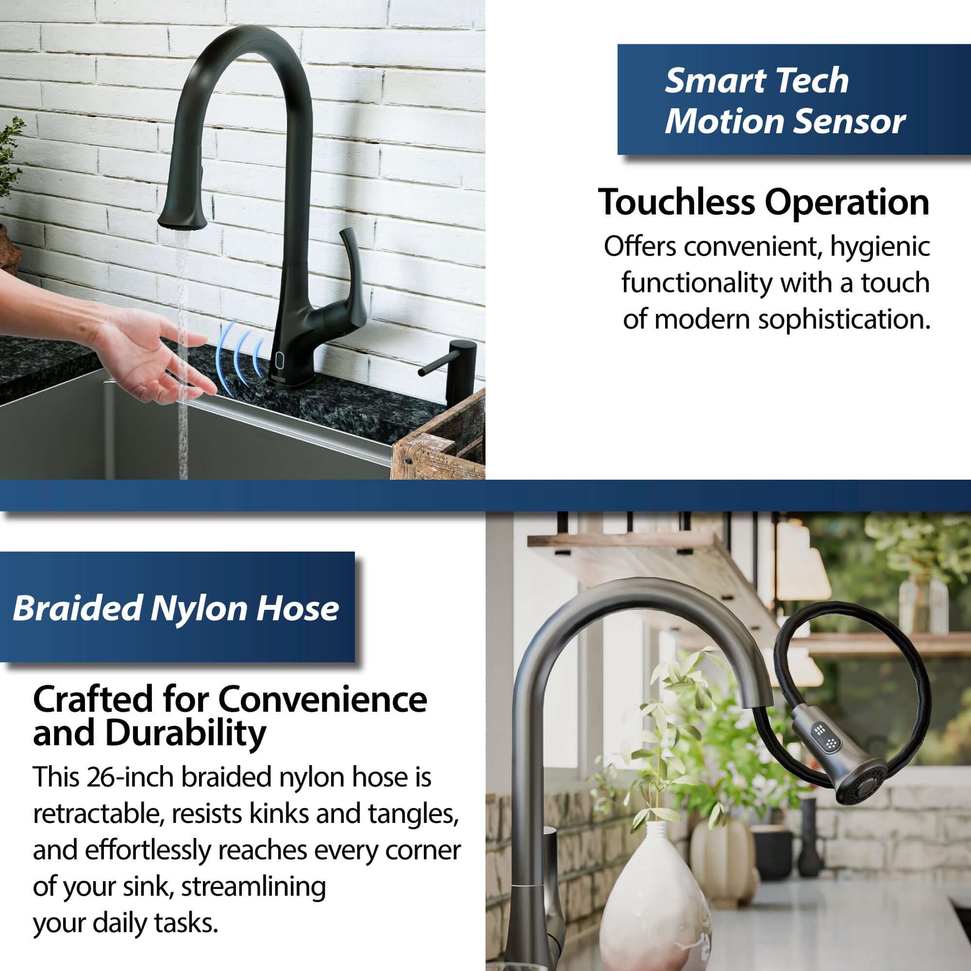 Alternate Image for Karran Chantilly 1.8 GPM Single Lever Handle Lead-free Brass ADA Touchless Kitchen Faucet, Pull-Down, Matte Black, KKF375MB