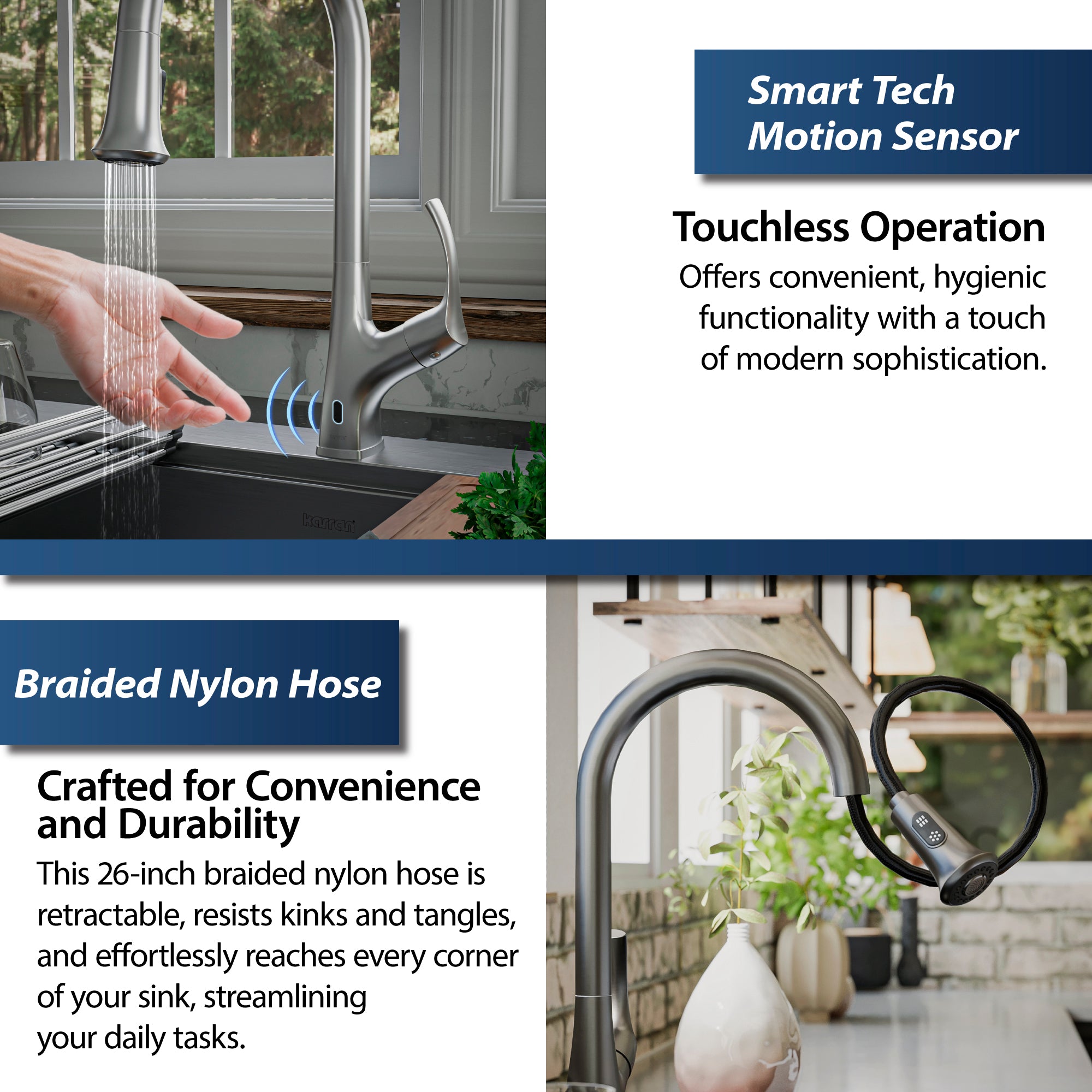 Alternate Image for Karran Chantilly 1.8 GPM Single Lever Handle Lead-free Brass ADA Touchless Kitchen Faucet, Pull-Down, Stainless Steel, KKF375SS