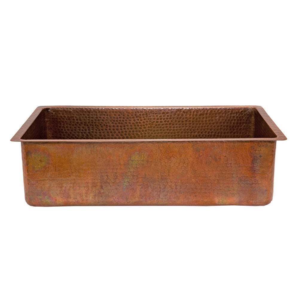 Alternate Image for Premier Copper Products 33" Antique Hammered Copper Kitchen Single Basin Sink with Matching Drain and Accessories, Antique Copper, KSP3_KSB33199