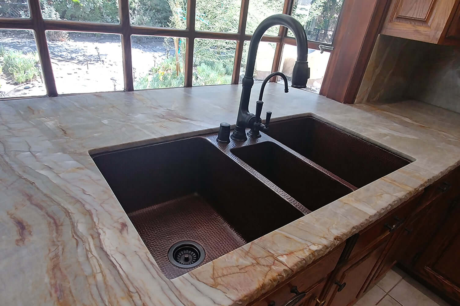 Alternate Image for Premier Copper Products 42" Copper Kitchen Sink, 40/20/40 Triple Bowl, Oil Rubbed Bronze, KTDB422210
