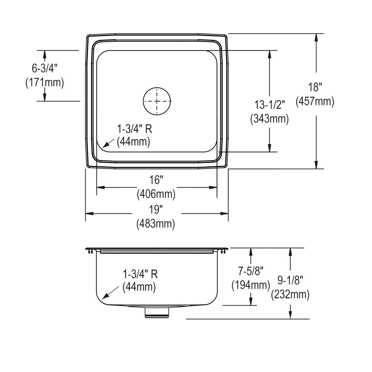 Alternate Image for Elkay Lustertone Classic 19" Drop In/Topmount Stainless Steel Kitchen Sink, Lustrous Satin, 18 Gauge, Perfect Drain, LFR1918PD