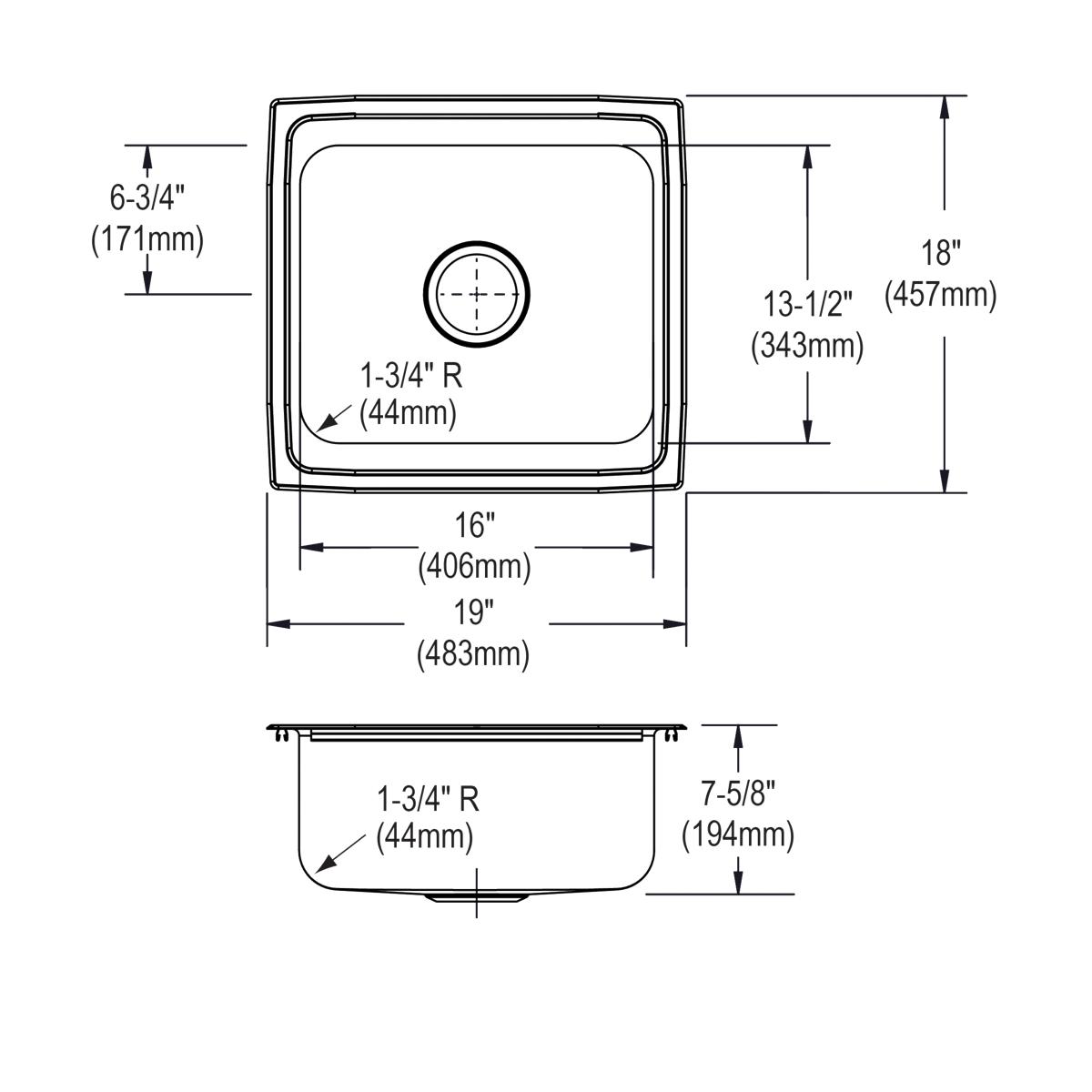 Elkay Lustertone Classic 19" Drop In/Topmount Stainless Steel Kitchen Sink, Lustrous Satin, 18 Gauge, LFR1918