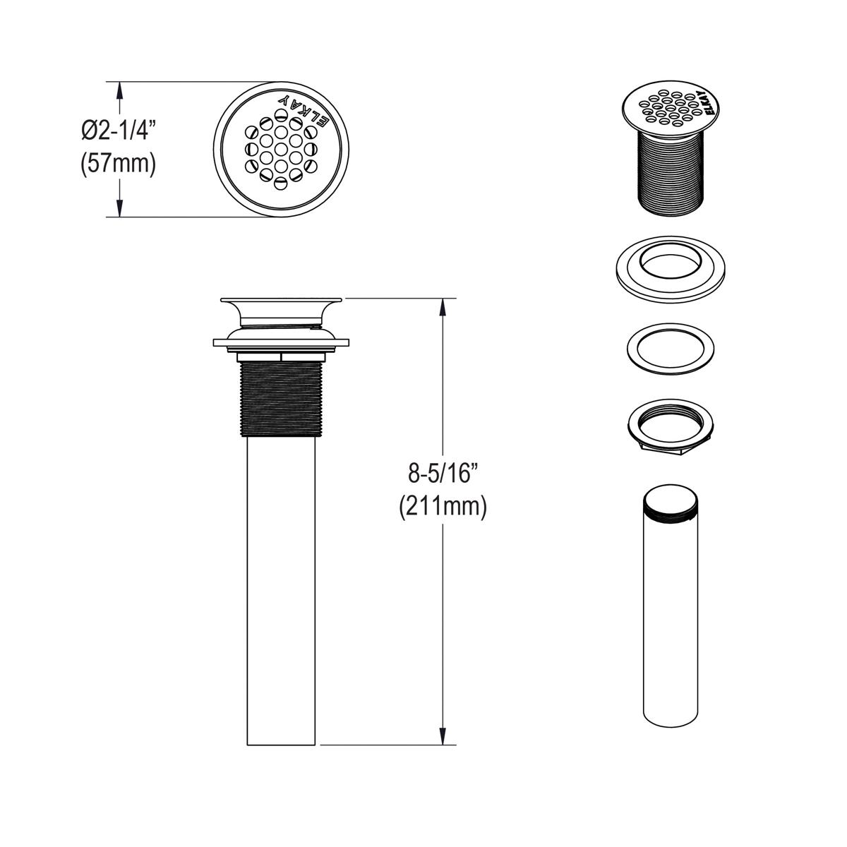 Elkay 1-1/2" Drain Fitting CuVerro antimicrobial copper with Perforated Grid and Tailpiece, LK174LO-CU
