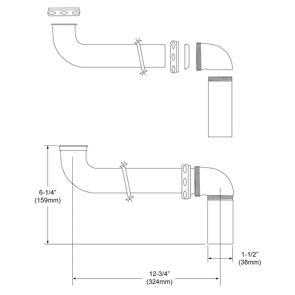 Alternate Image for Elkay 3-1/2" Drain Fitting Chrome Plated Brass Offset Tailpiece, LKADOS