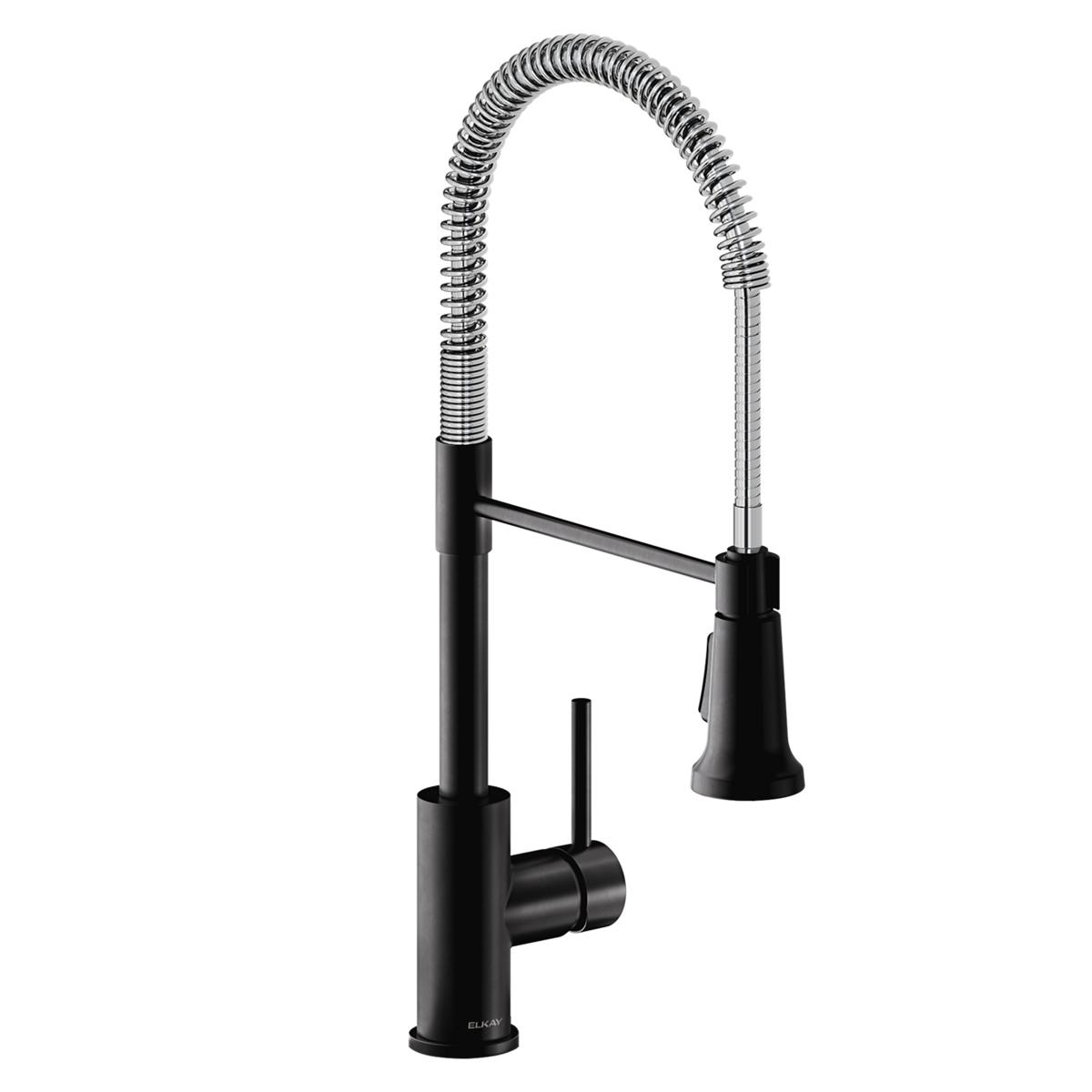 Elkay Avado Lever Handle Semiprofessional Spout Brass ADA Kitchen Faucet, Matte Black and Chrome, LKAV2061MBCR