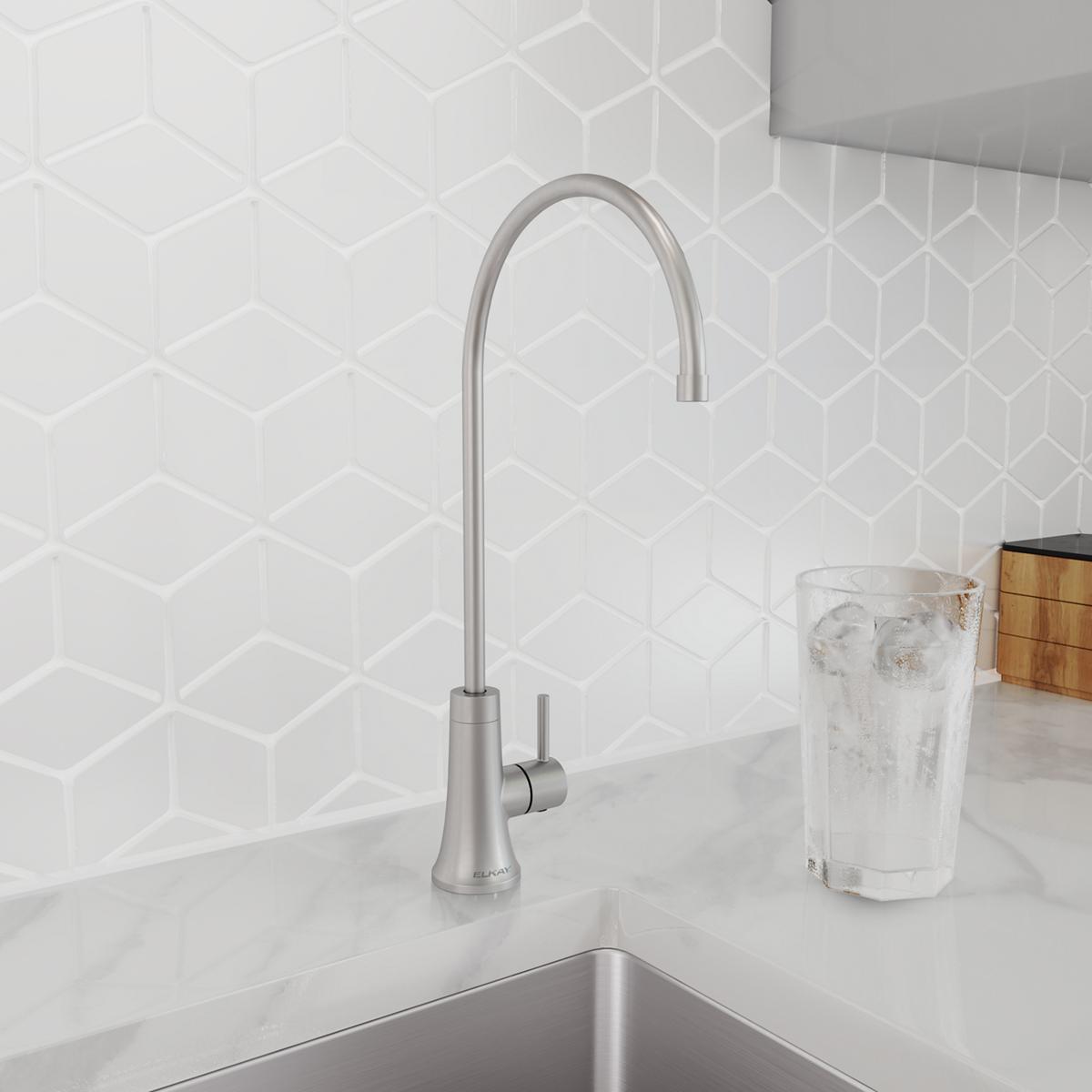 Elkay Avado 1.5 GPM Lever Handle Gooseneck Spout Brass ADA Beverage Faucet, Lustrous Steel, LKAV71FLS