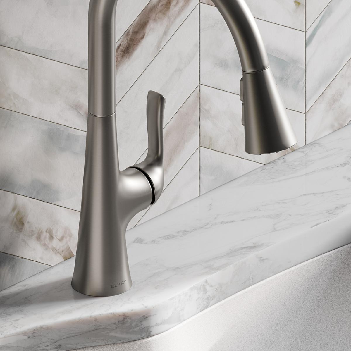 Alternate Image for Elkay Harmony Forward Only Lever Handle Pull-down Spray Spout Brass ADA Kitchen Faucet, Lustrous Steel, LKHA1041LS