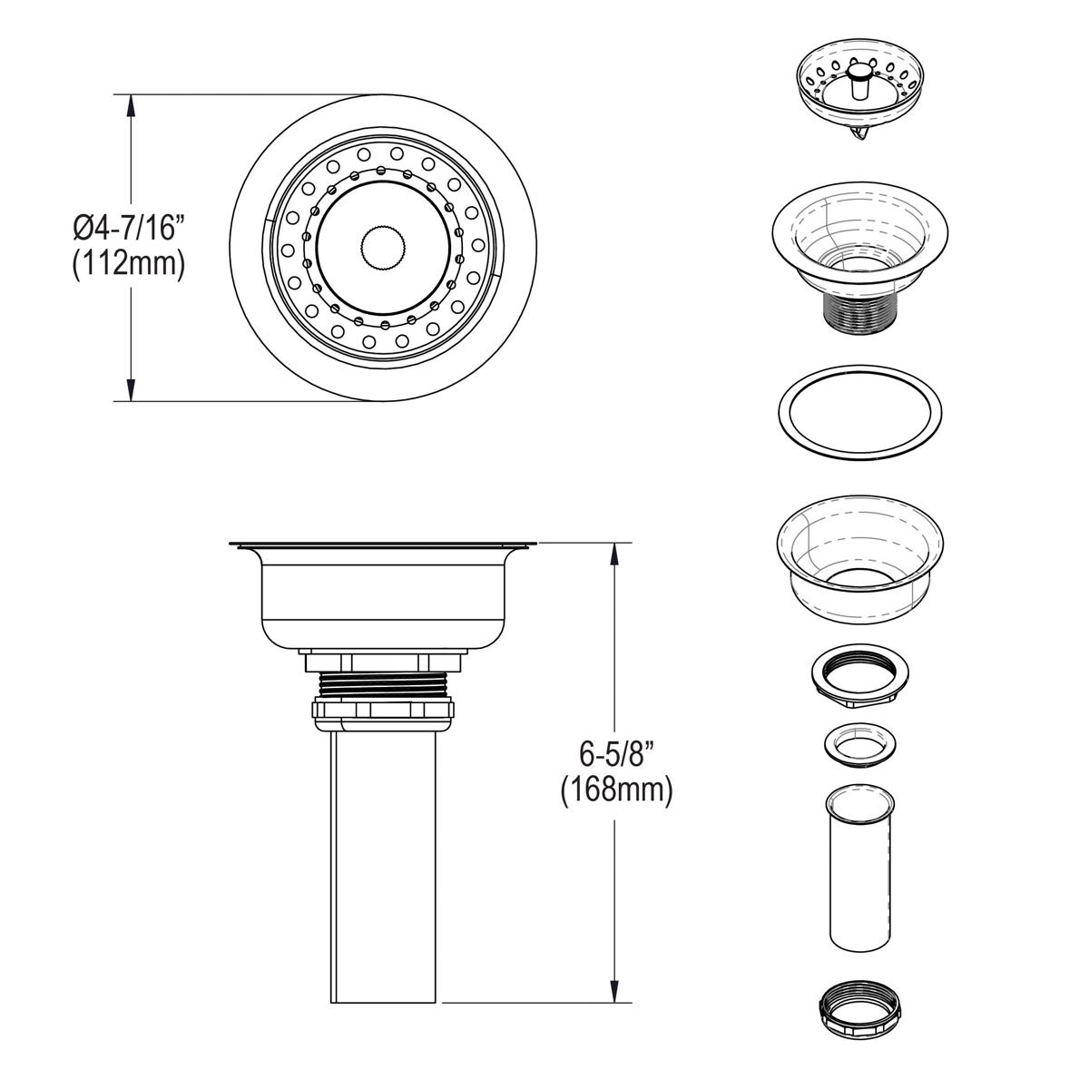 Elkay 3-1/2" Drain Fitting Stainless Steel Body with Strainer Basket Matte Finish, LKJ35