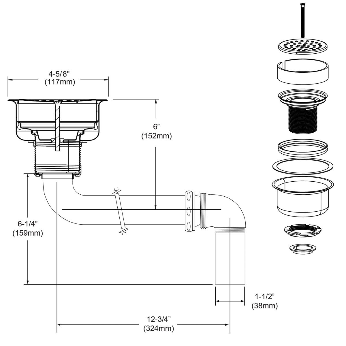 Alternate Image for Elkay Perfect Drain Chrome Plated Brass Body Strainer and LKADOS Tailpiece, LKPDAD18B