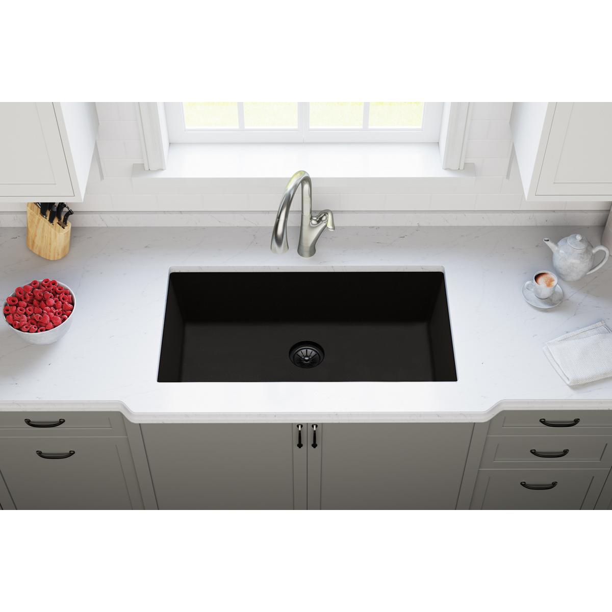 Alternate Image for Elkay Quartz Perfect Drain 3-1/2" Polymer Disposer Flange with Removable Basket Strainer and Rubber Stopper Caviar, LKPDQD1CA