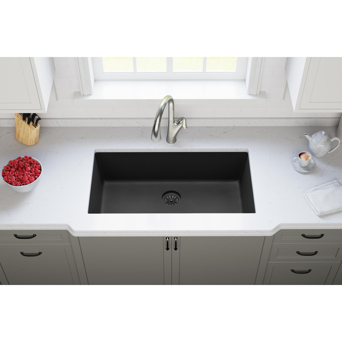 Alternate Image for Elkay Quartz Perfect Drain 3-1/2" Polymer Disposer Flange with Removable Basket Strainer and Rubber Stopper Charcoal, LKPDQD1CH