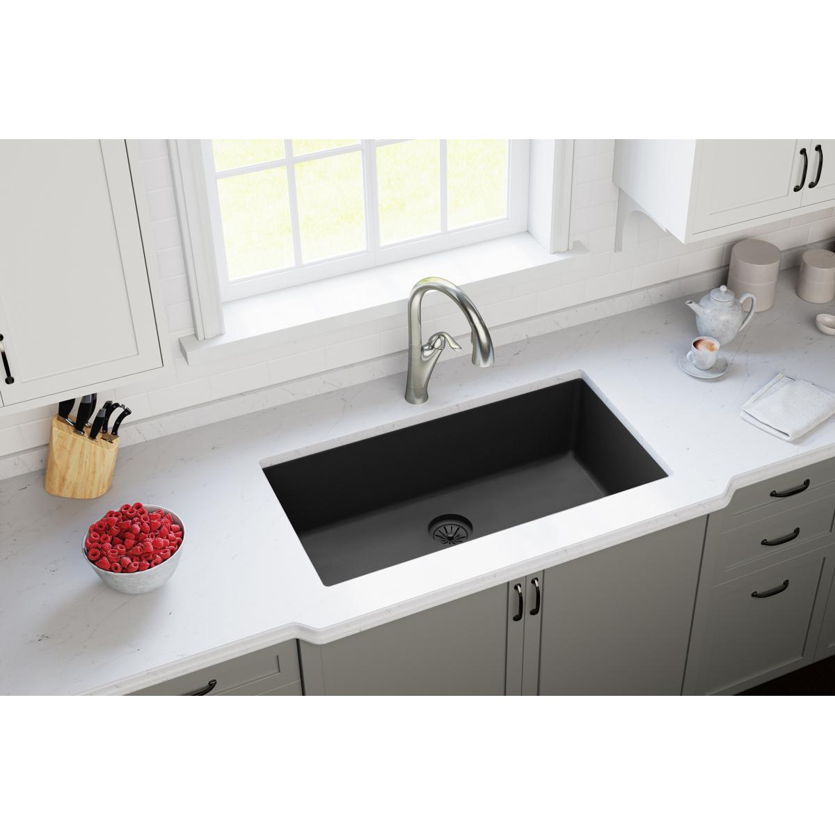 Alternate Image for Elkay Quartz Perfect Drain 3-1/2" Polymer Disposer Flange with Removable Basket Strainer and Rubber Stopper Charcoal, LKPDQD1CH