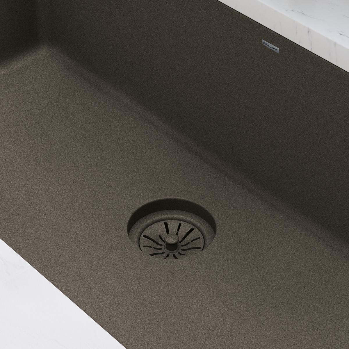 Elkay Quartz Perfect Drain 3-1/2" Polymer Disposer Flange with Removable Basket Strainer and Rubber Stopper Chestnut, LKPDQD1CN