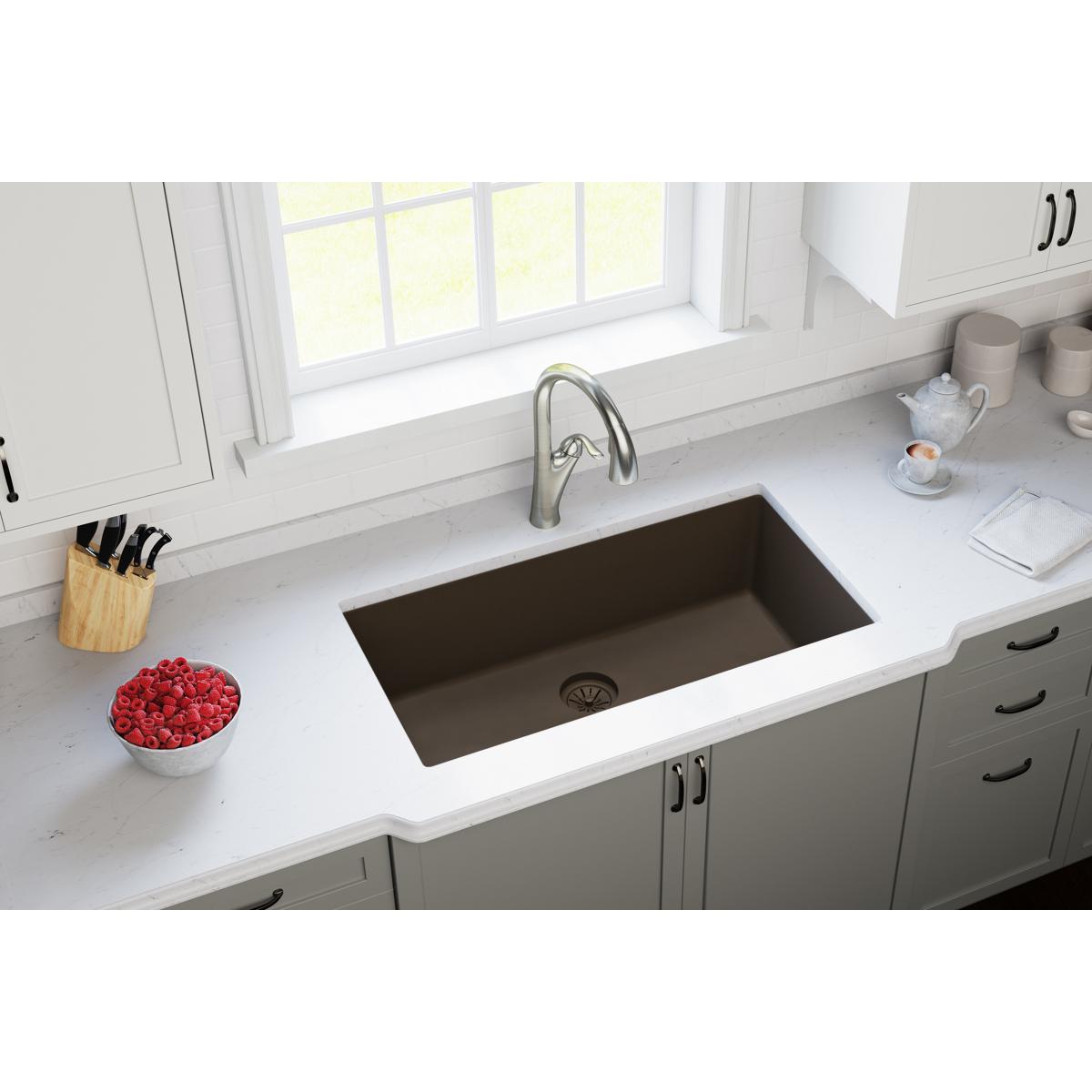 Alternate Image for Elkay Quartz Perfect Drain 3-1/2" Polymer Disposer Flange with Removable Basket Strainer and Rubber Stopper Chestnut, LKPDQD1CN