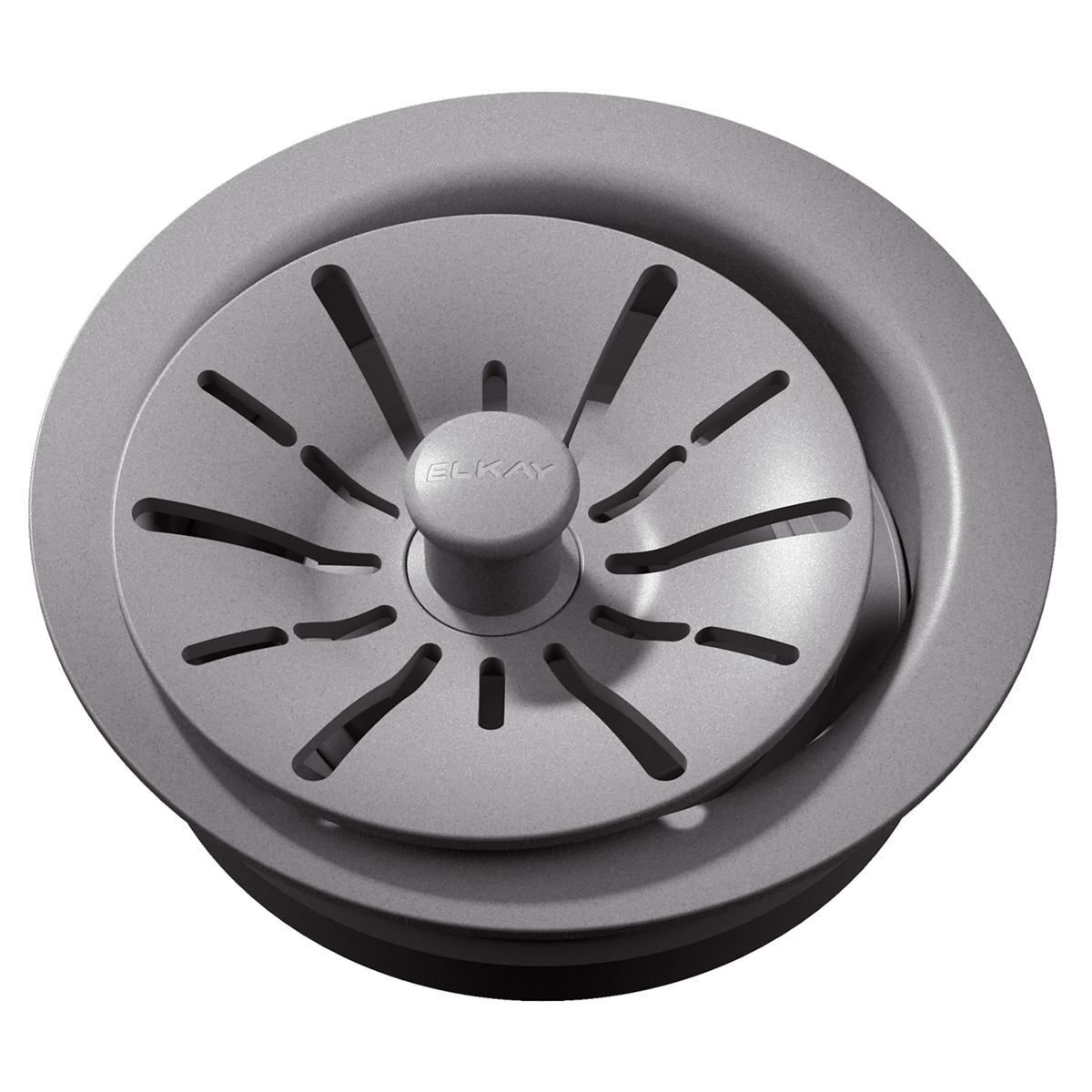 Elkay Quartz Perfect Drain 3-1/2" Polymer Disposer Flange with Removable Basket Strainer and Rubber Stopper Greystone, LKPDQD1GS