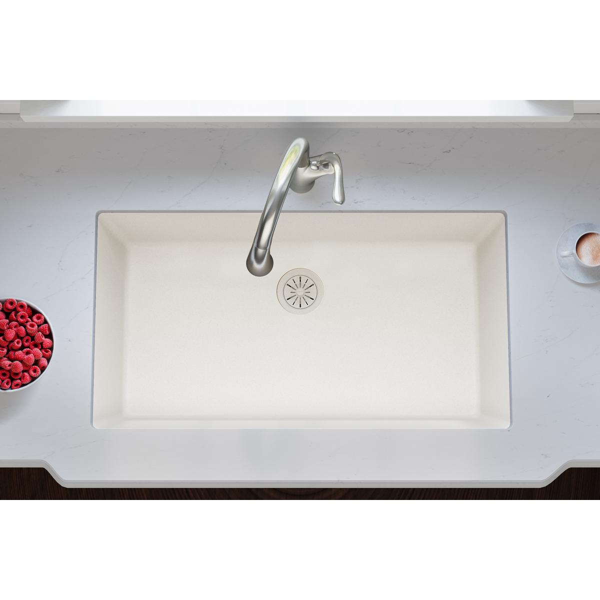 Alternate Image for Elkay Quartz Perfect Drain 3-1/2" Polymer Disposer Flange with Removable Basket Strainer and Rubber Stopper Parchment, LKPDQD1PA