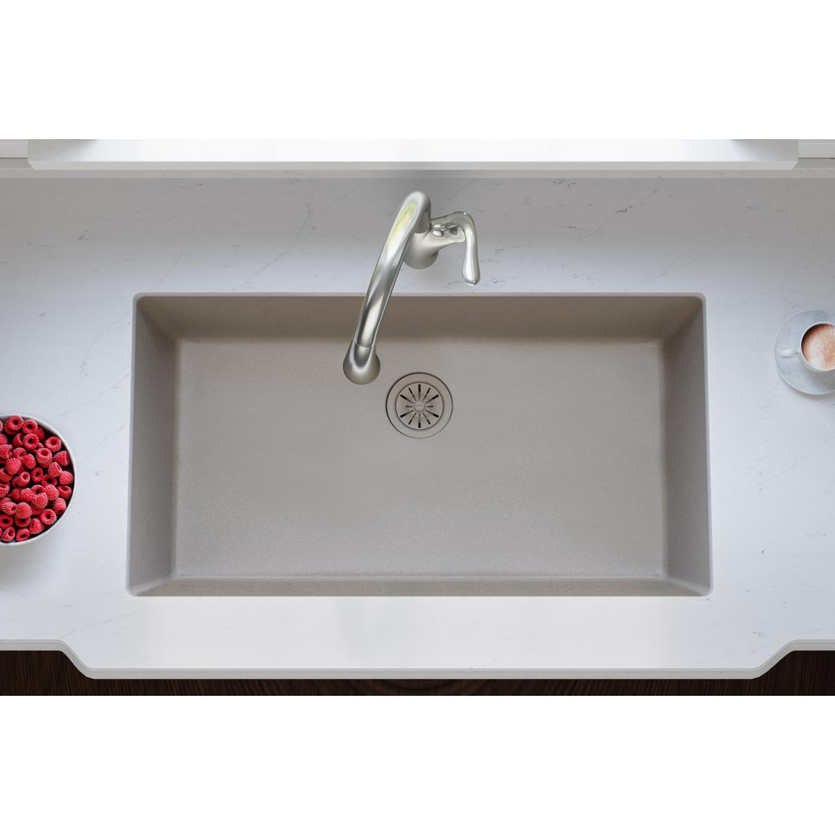 Alternate Image for Elkay Quartz Perfect Drain 3-1/2" Polymer Disposer Flange with Removable Basket Strainer and Rubber Stopper Silvermist, LKPDQD1SM