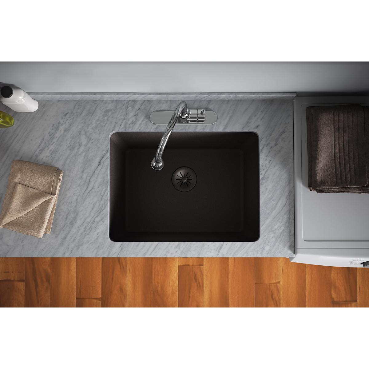 Alternate Image for Elkay Quartz Perfect Drain 3-1/2" Removable Polymer Basket Strainer and Rubber Stopper Black, LKPDQSBK