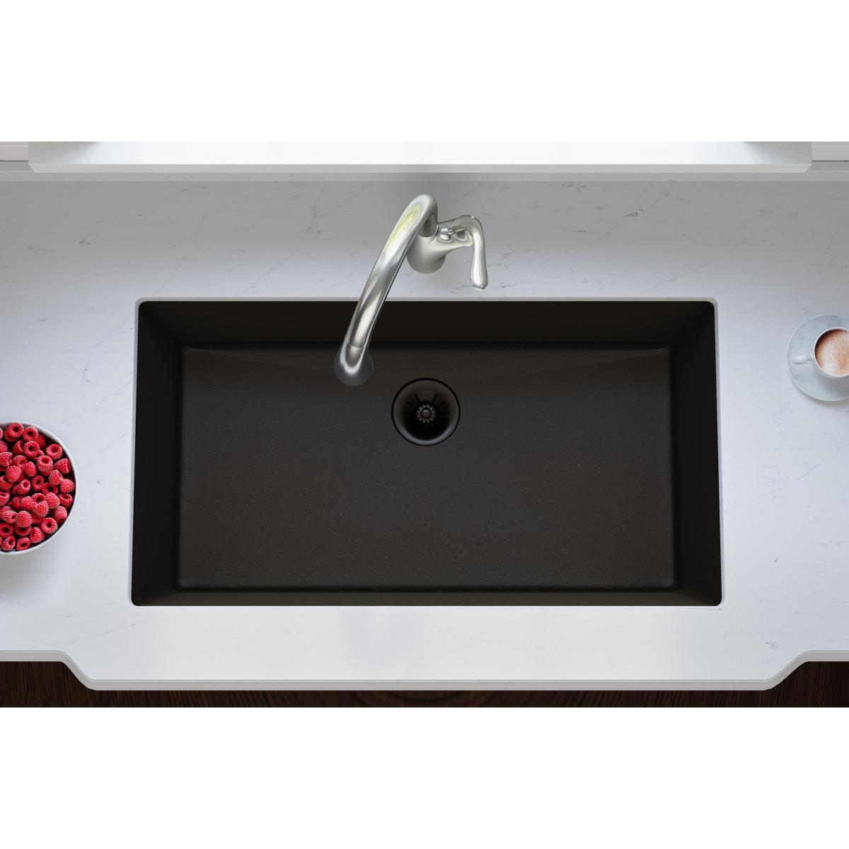 Alternate Image for Elkay Quartz Perfect Drain 3-1/2" Removable Polymer Basket Strainer and Rubber Stopper Caviar, LKPDQSCA