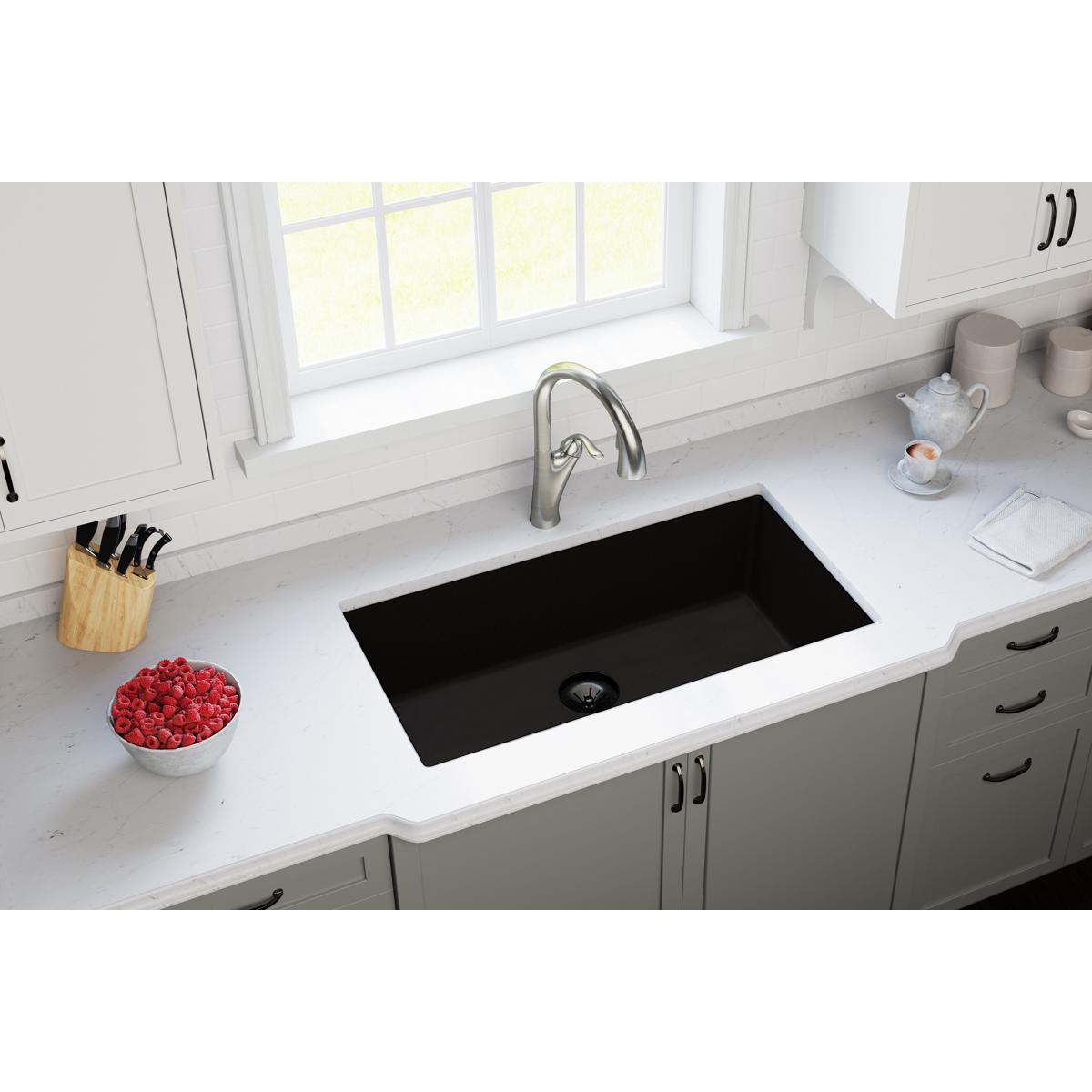 Alternate Image for Elkay Quartz Perfect Drain 3-1/2" Removable Polymer Basket Strainer and Rubber Stopper Caviar, LKPDQSCA