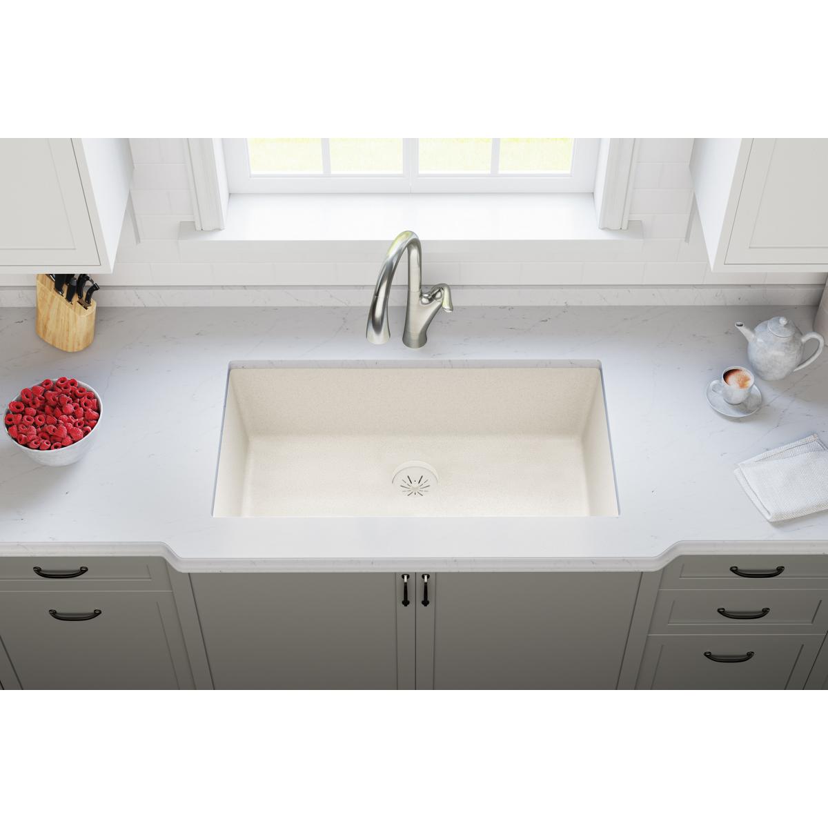 Alternate Image for Elkay Quartz Perfect Drain 3-1/2" Removable Polymer Basket Strainer and Rubber Stopper Parchment, LKPDQSPA