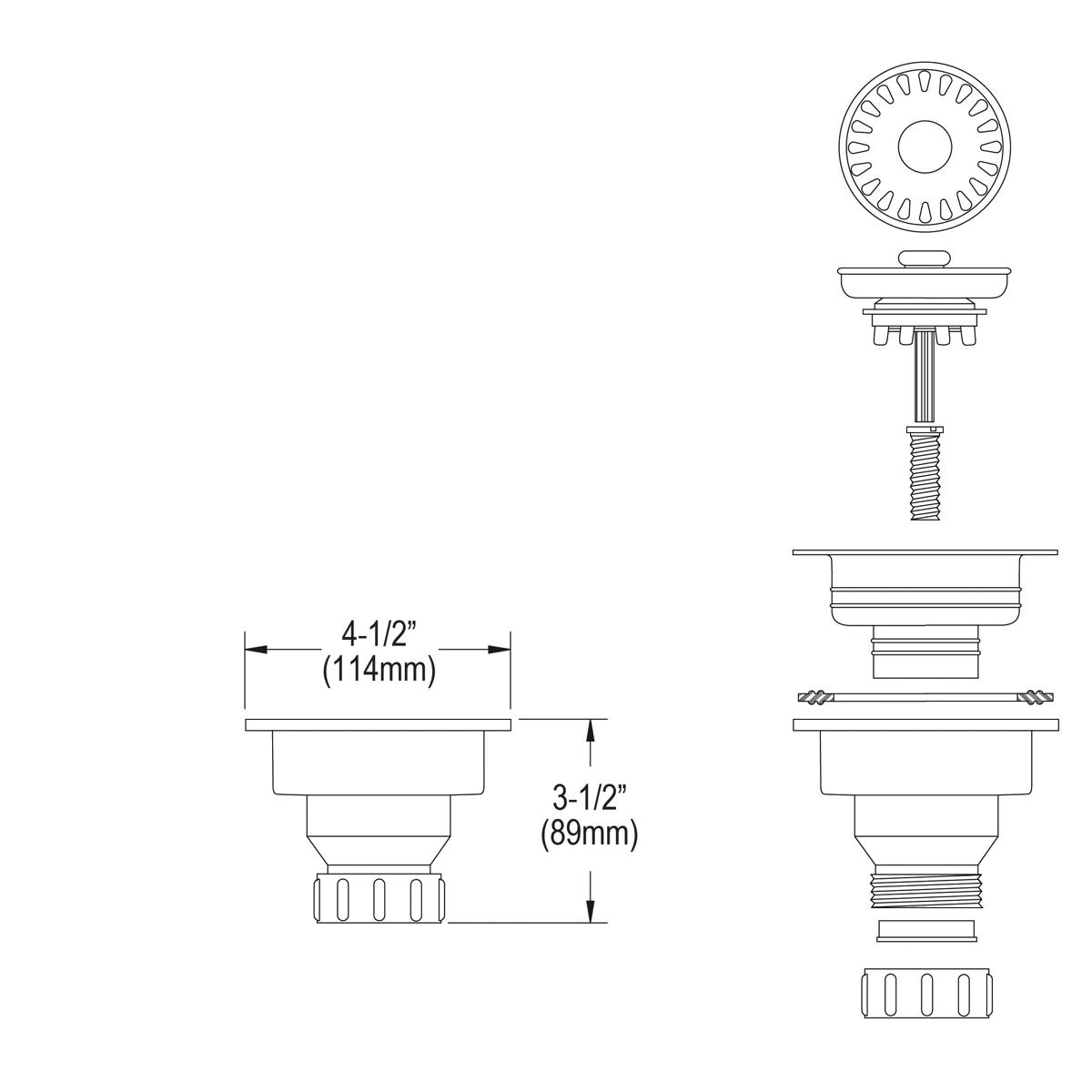 Alternate Image for Elkay 3-1/2" Drain Fitting Antique Steel Finish Body and Basket with Rubber Stopper, LKS35AS