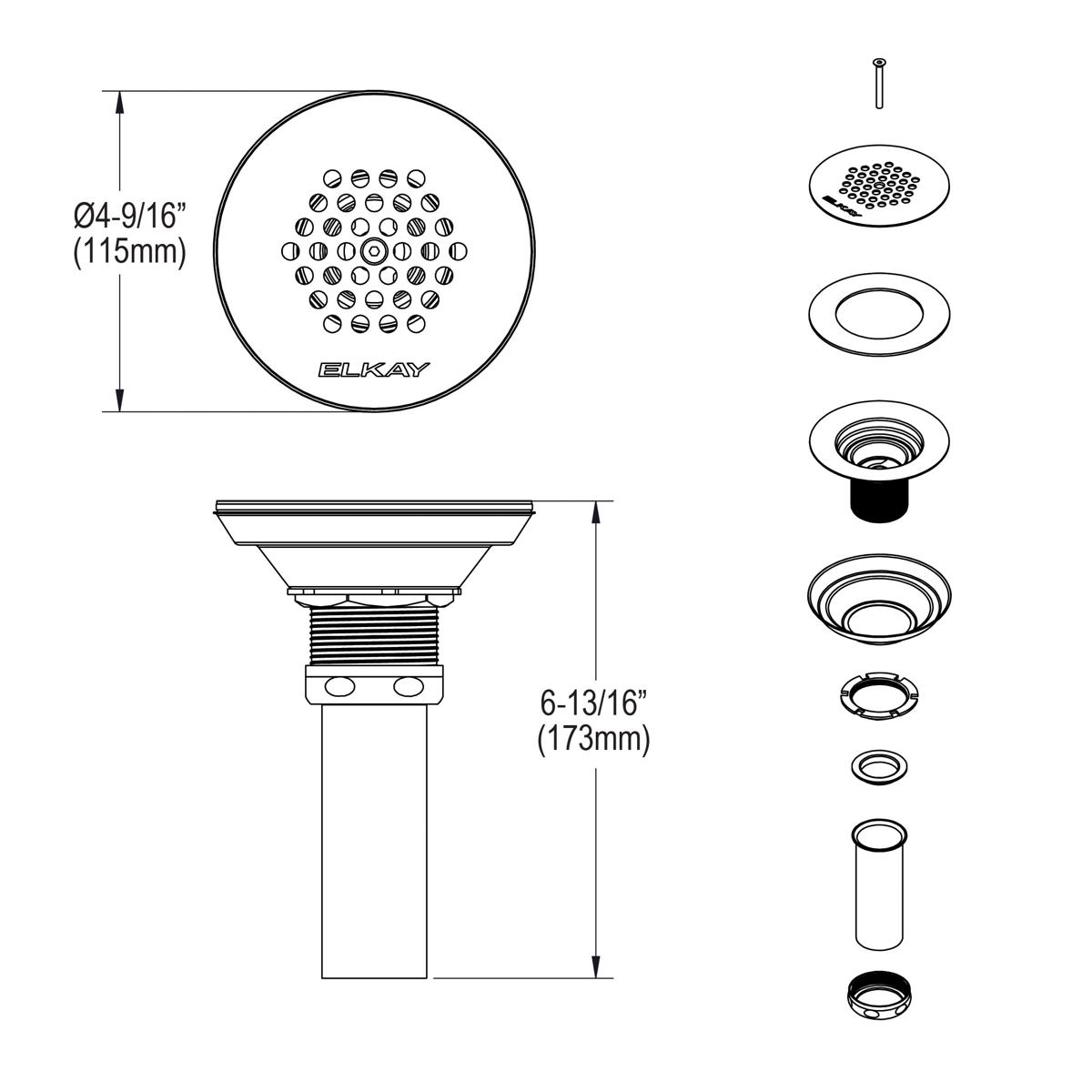 Elkay 3-1/2" Drain CuVerro antimicrobial copper Body Vandal-resistant Strainer and Tailpiece, LKVR18-CU