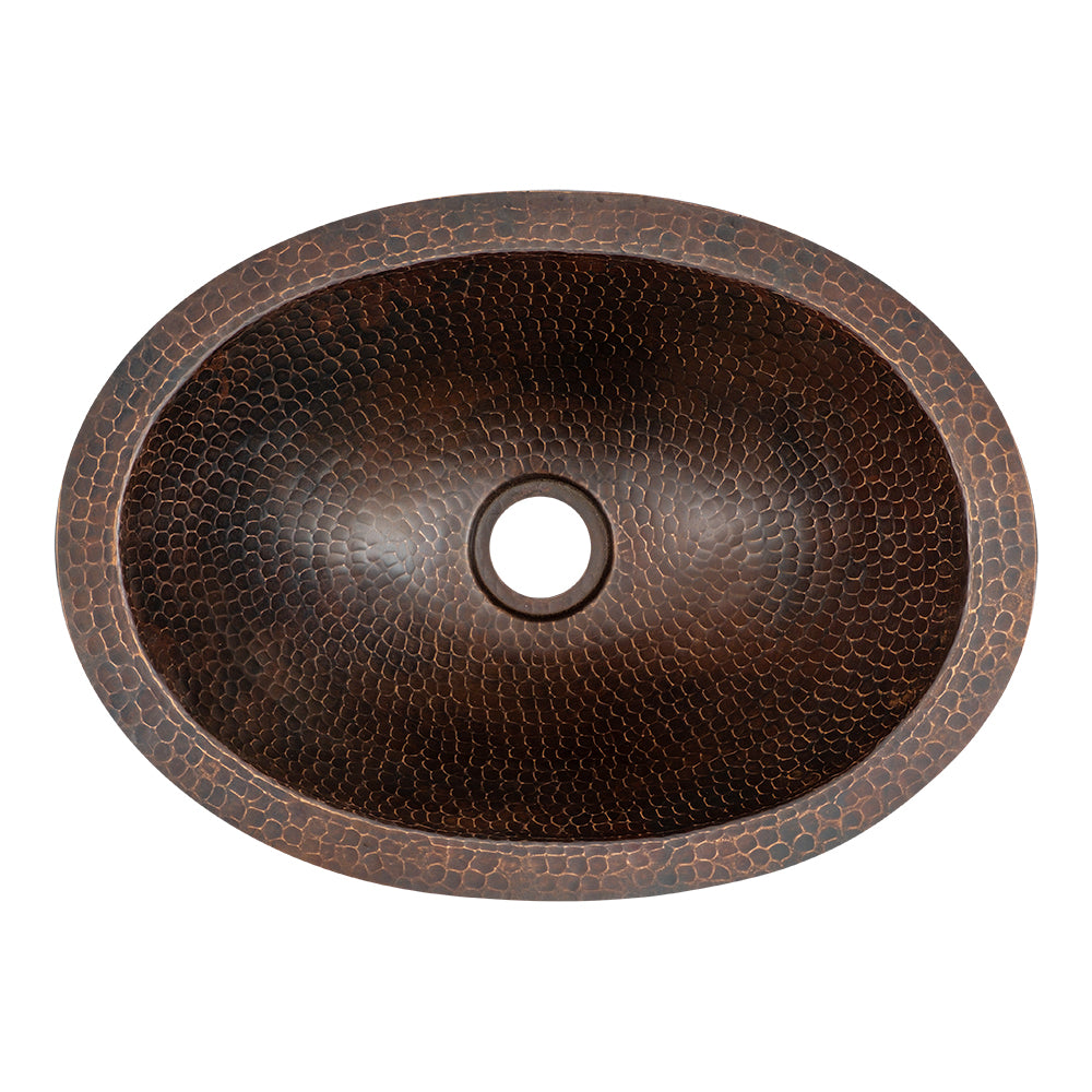 Alternate Image for Premier Copper Products 15" Oval Under Counter Hammered Copper Bathroom Sink, Matching Drain and Accessories, Oil Rubbed Bronze, BSP5_LO15FDB-P