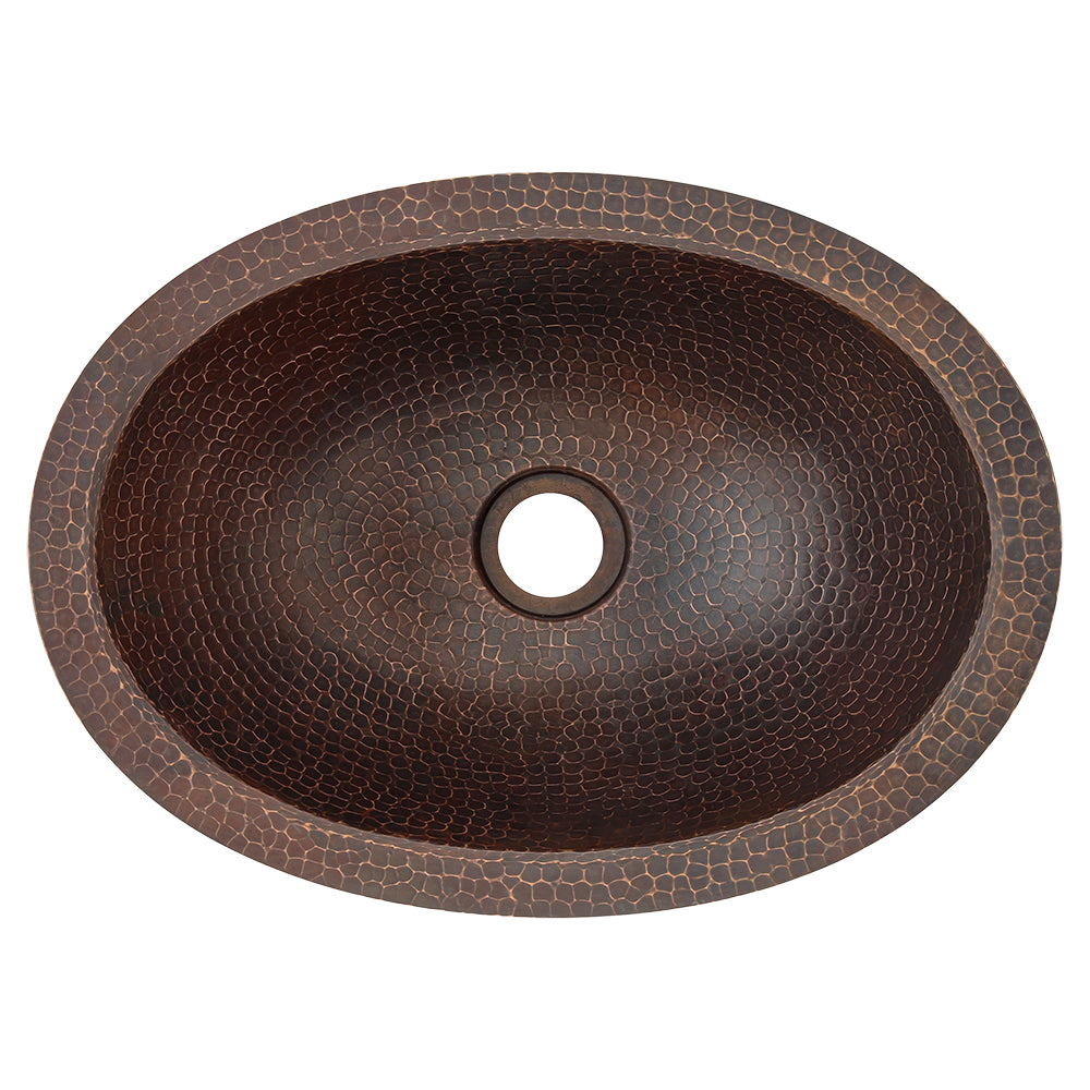 Alternate Image for Premier Copper Products 15" x 11" Oval Dual - Undermount or Drop In Copper Bathroom Sink, Oil Rubbed Bronze, 17 Gauge, LO15FDB