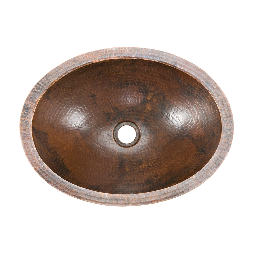 Alternate Image for Premier Copper Products 17" Oval Under Counter Hammered Copper Bathroom Sink, Matching Drain and Accessories, Oil Rubbed Bronze, BSP5_LO17FDB-P