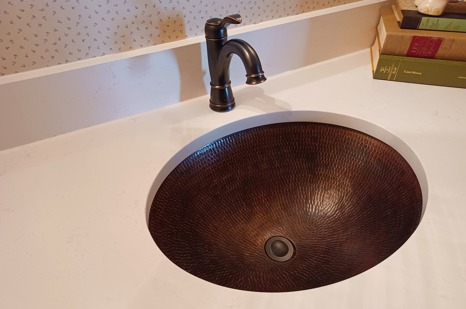 Alternate Image for Premier Copper Products 17" Oval Copper Bathroom Sink, Oil Rubbed Bronze, LO17FDB
