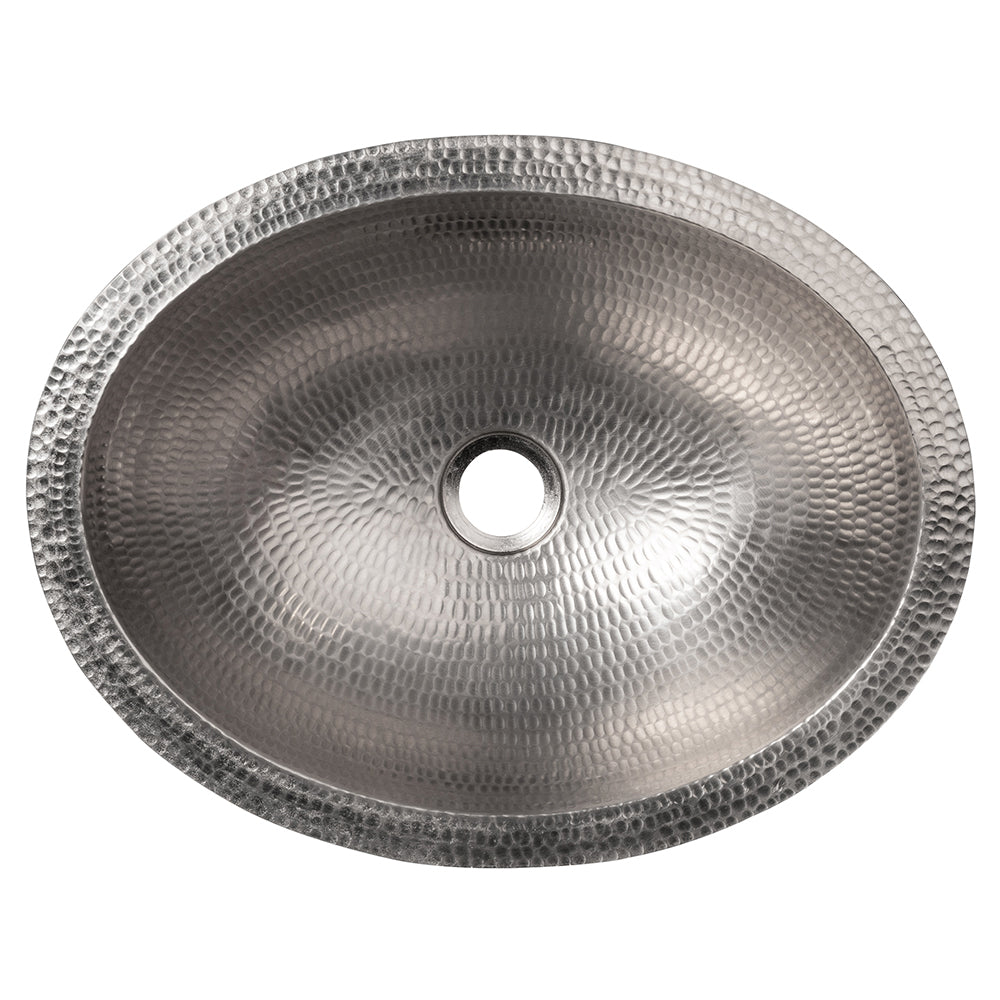 Alternate Image for Premier Copper Products 17" Oval Under Counter Hammered Copper Bathroom Sink in Nickel, Matching Drain and Accessories, BSP5_LO17FEN-P