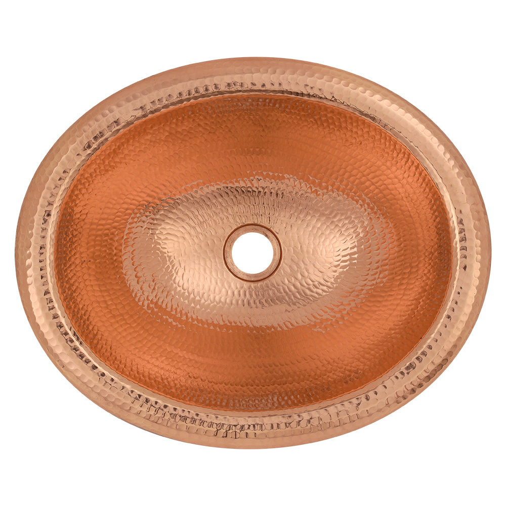 Alternate Image for Premier Copper Products 18" Wide Rim Oval Self Rimming Hammered Copper Bathroom Sink in Polished Copper, Matching Drain and Accessories, BSP5_LO18RPC-P