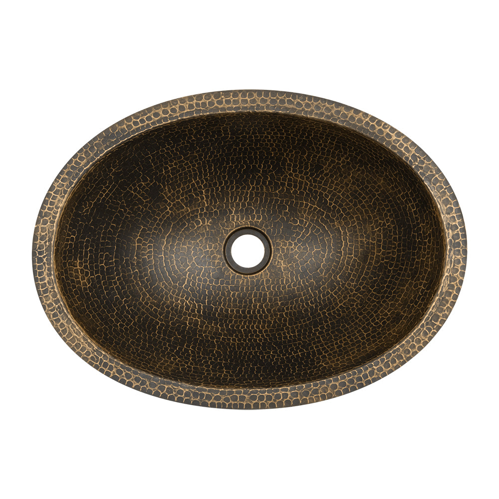 Alternate Image for Premier Copper Products 19" Oval Under Counter Hammered Copper Bathroom Sink in Antique Brass, Matching Drain and Accessories, Oil Rubbed Bronze, BSP5_LO19FAB-P