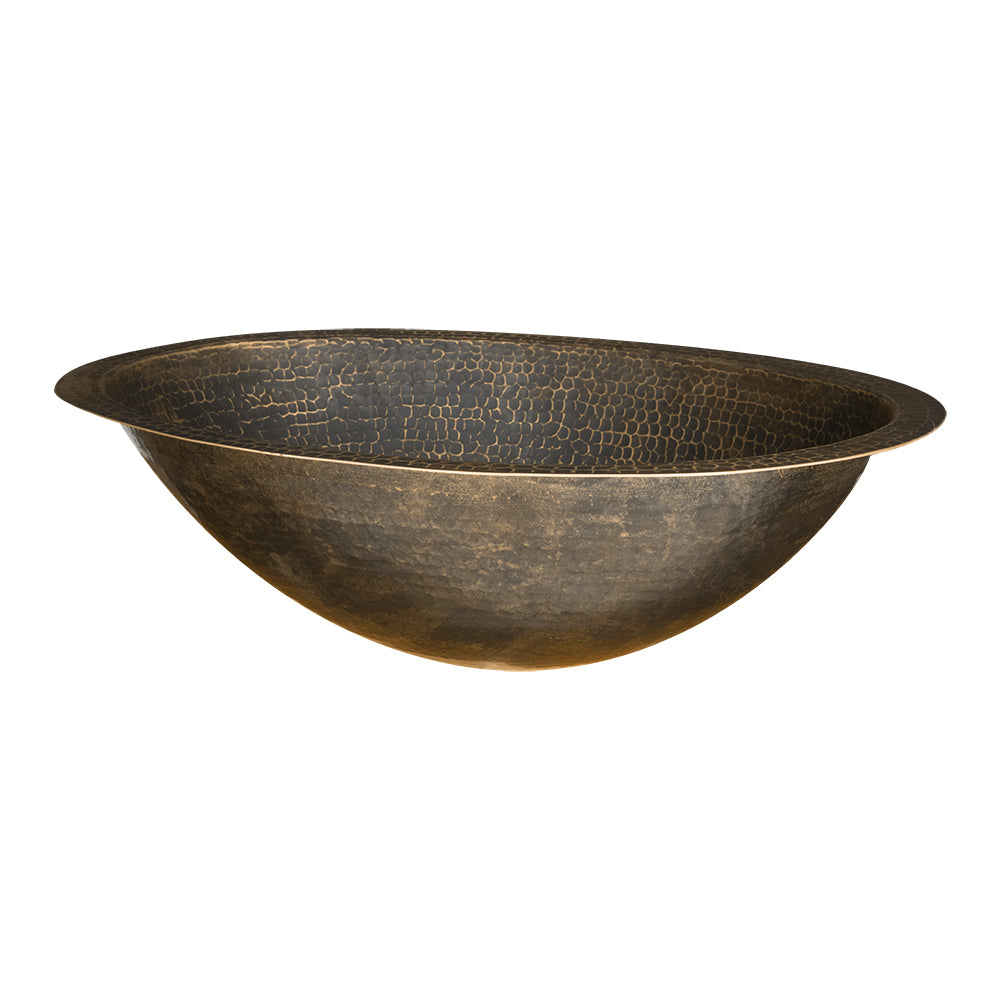 Alternate Image for Premier Copper Products 19" Oval Under Counter Hammered Copper Bathroom Sink in Antique Brass, Matching Drain and Accessories, Oil Rubbed Bronze, BSP5_LO19FAB-P